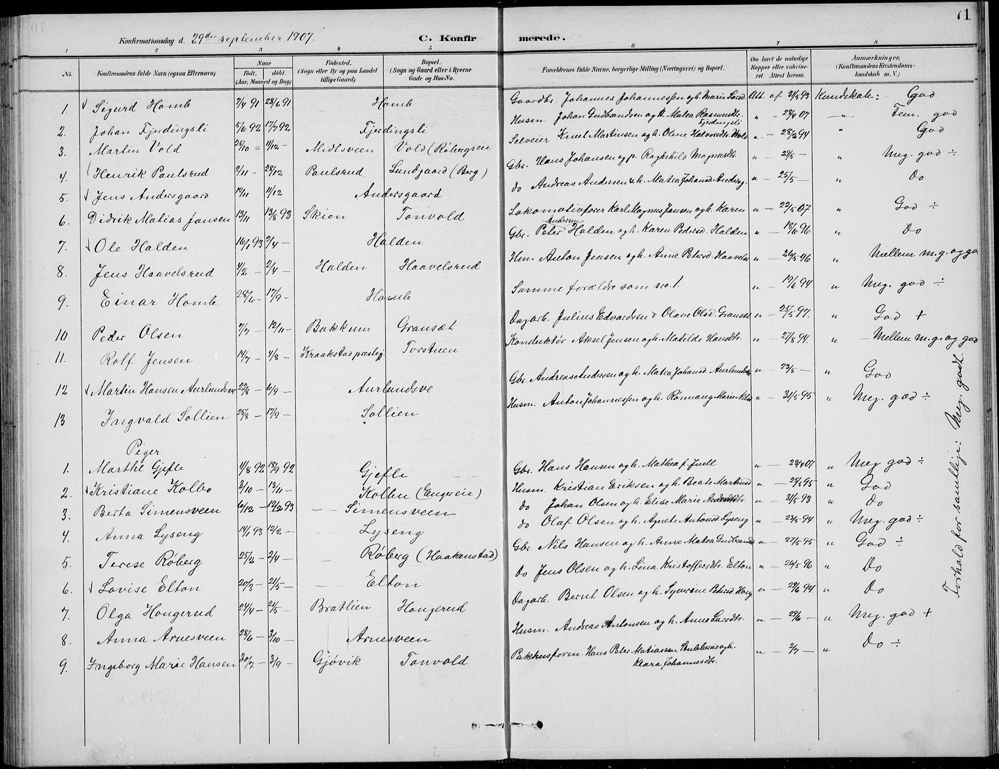 Nordre Land prestekontor, AV/SAH-PREST-124/H/Ha/Hab/L0014: Parish register (copy) no. 14, 1891-1907, p. 71