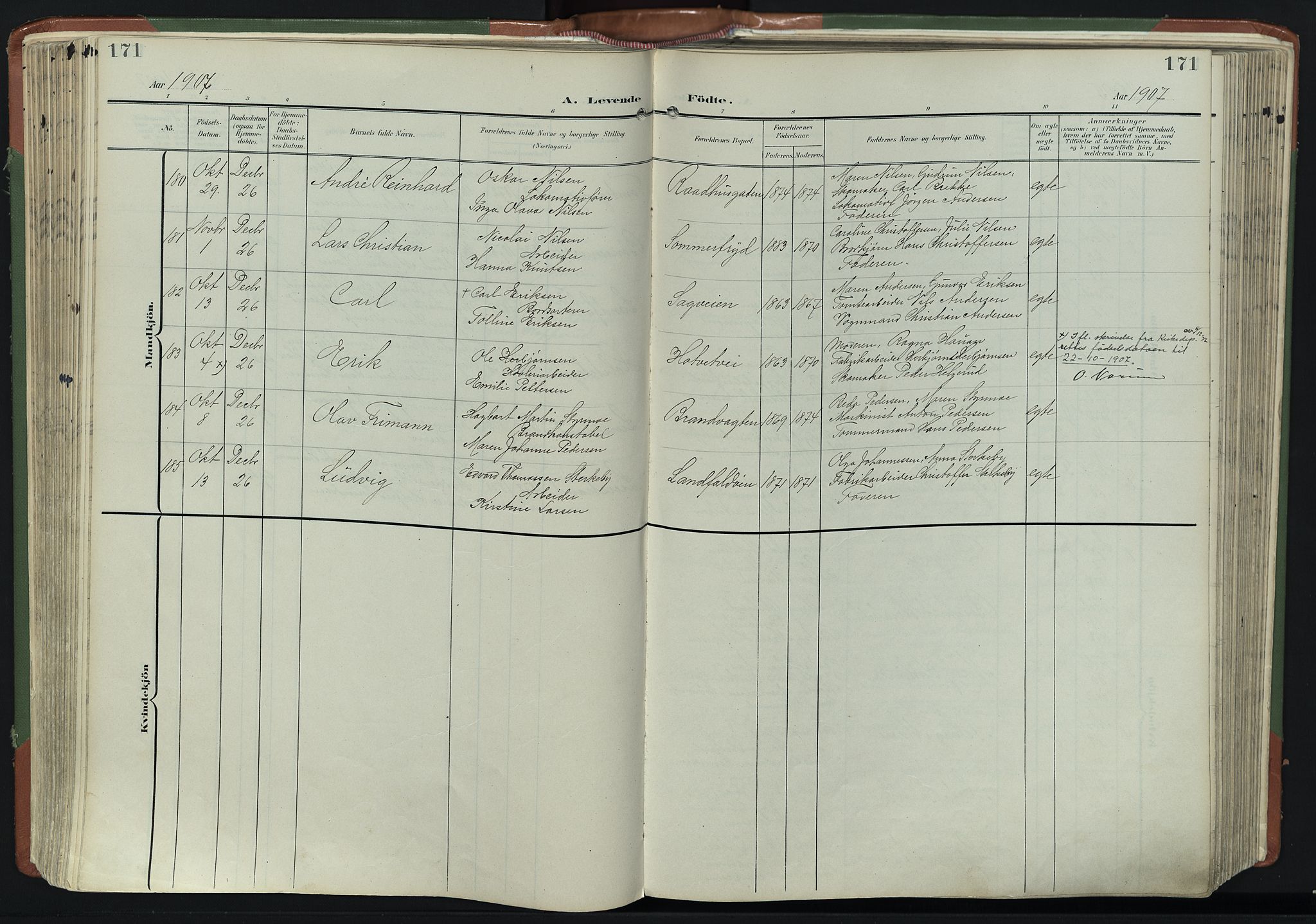 Bragernes kirkebøker, AV/SAKO-A-6/F/Fb/L0009: Parish register (official) no. II 9, 1902-1911, p. 171