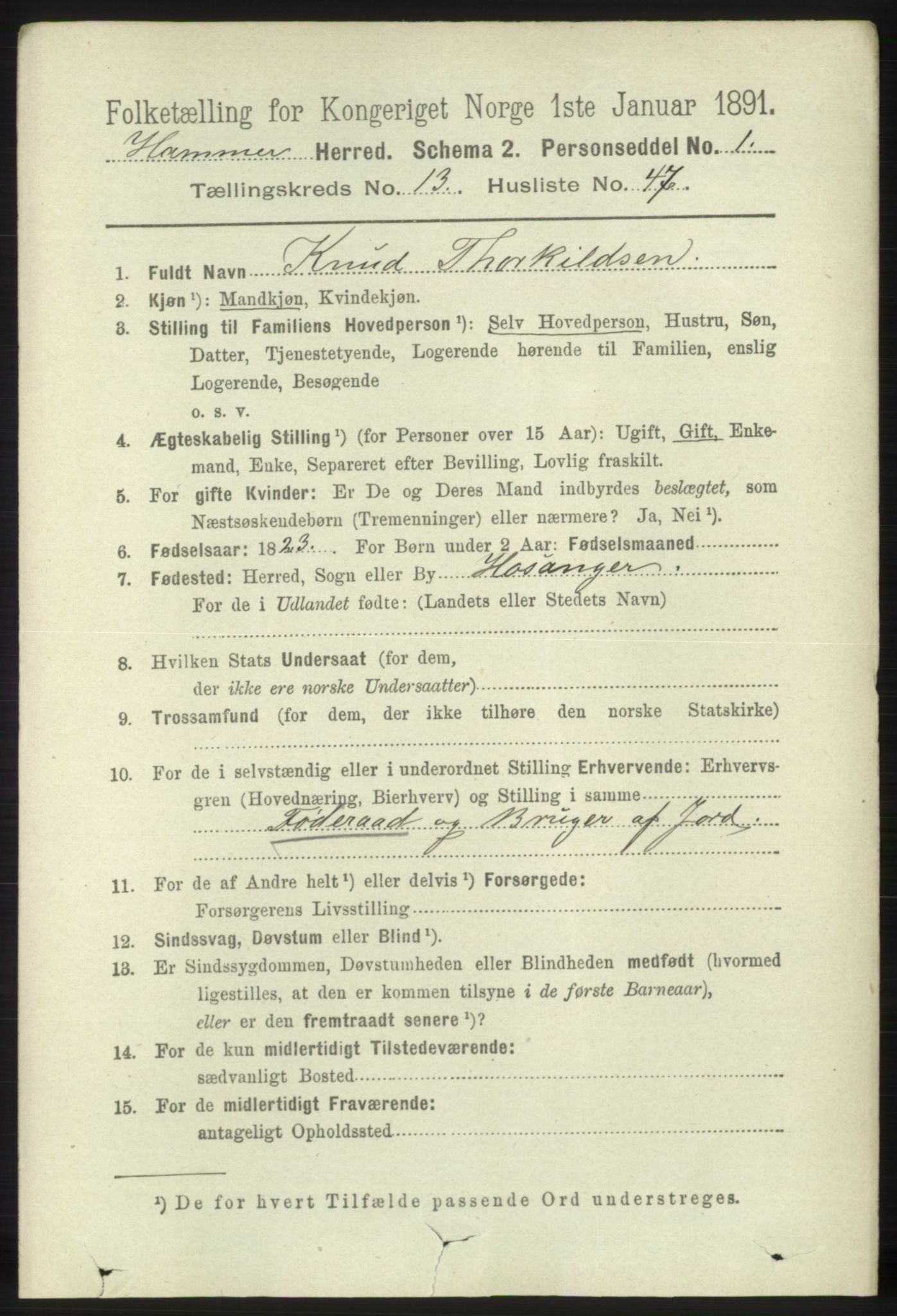 RA, 1891 census for 1254 Hamre, 1891, p. 4349