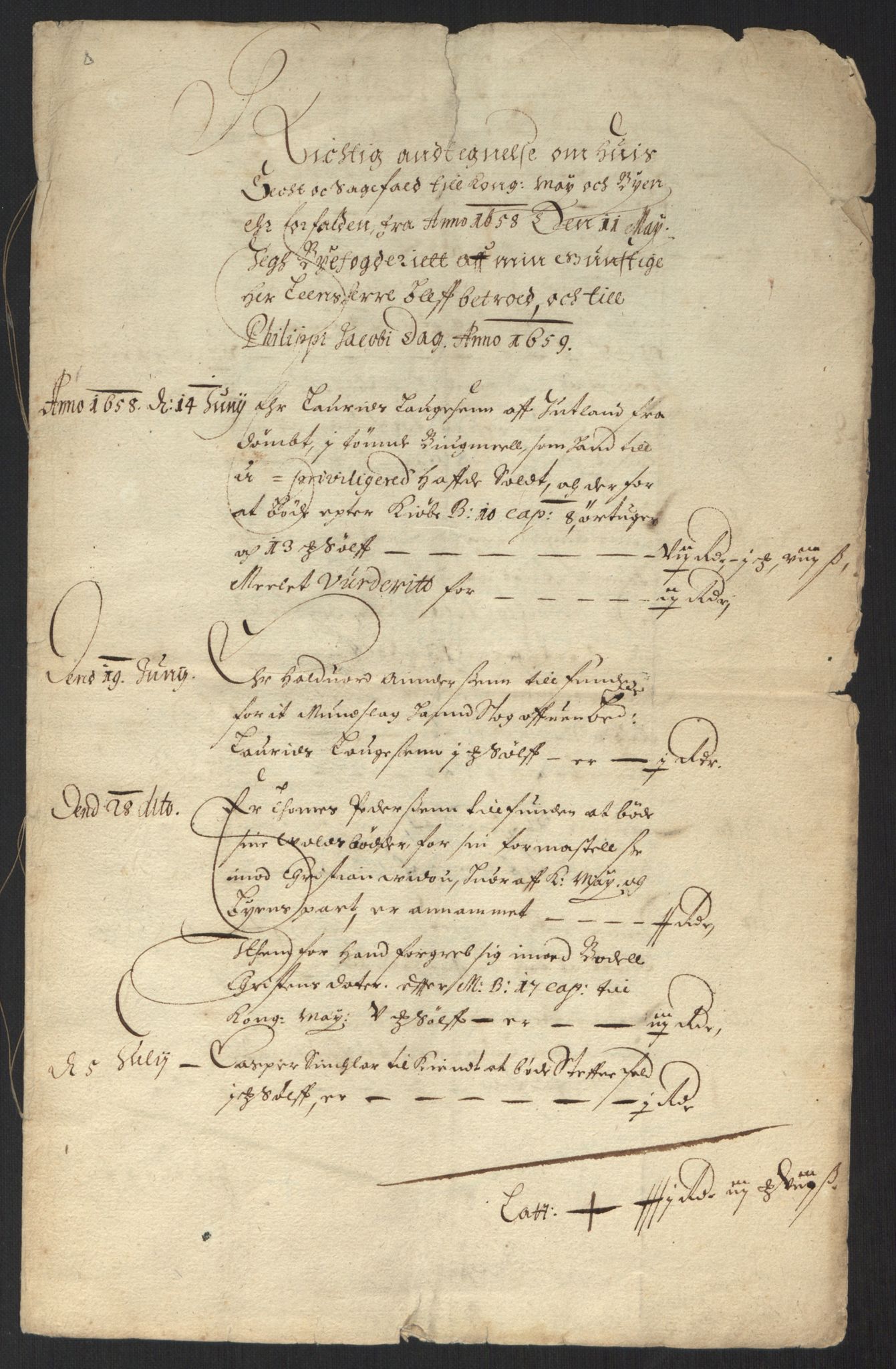 Rentekammeret inntil 1814, Reviderte regnskaper, Byregnskaper, RA/EA-4066/R/Rm/L0284: [M17] Sikt og sakefall, 1658-1680, p. 4