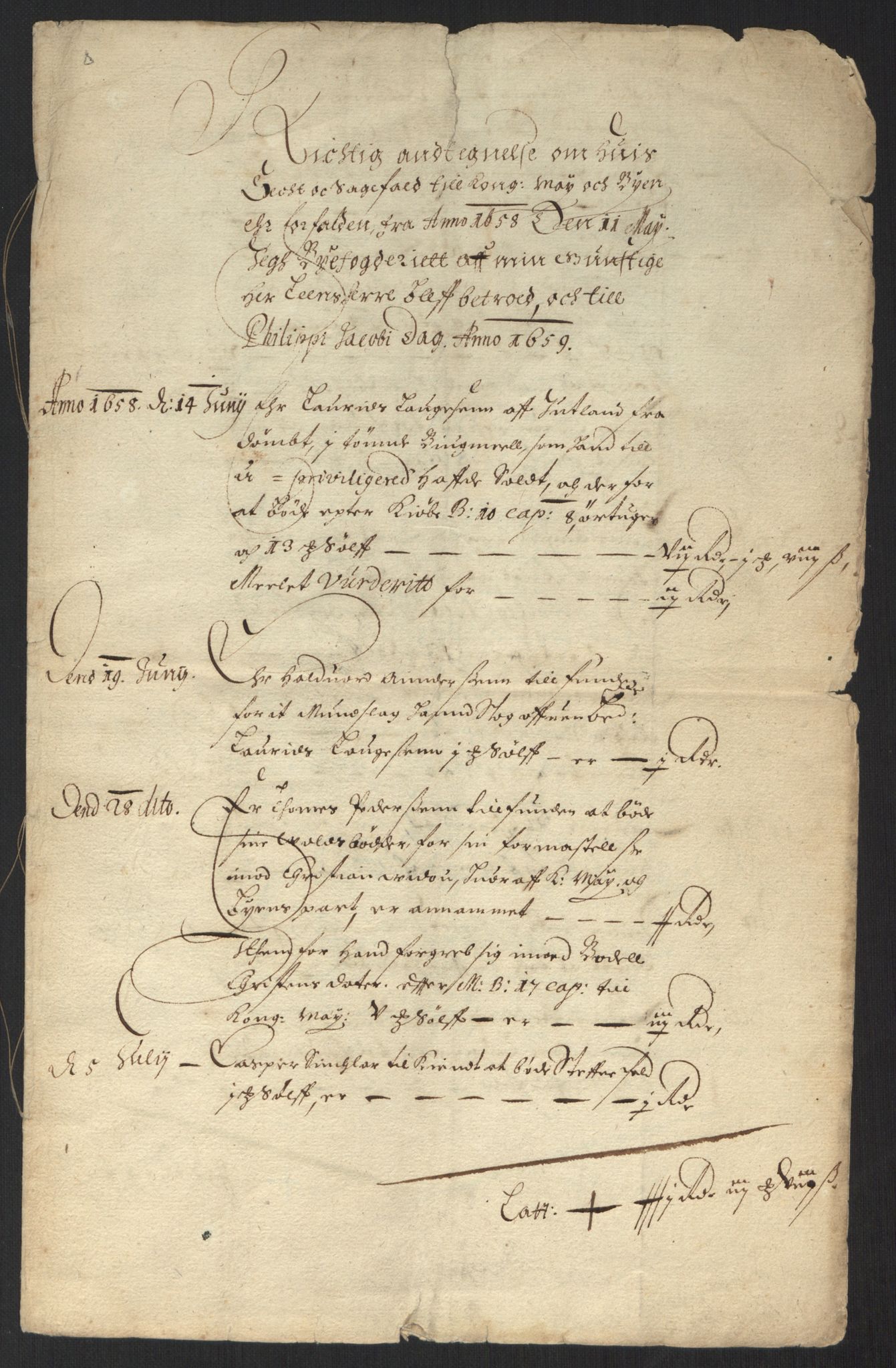 Rentekammeret inntil 1814, Reviderte regnskaper, Byregnskaper, AV/RA-EA-4066/R/Rm/L0284: [M17] Sikt og sakefall, 1658-1680, p. 4