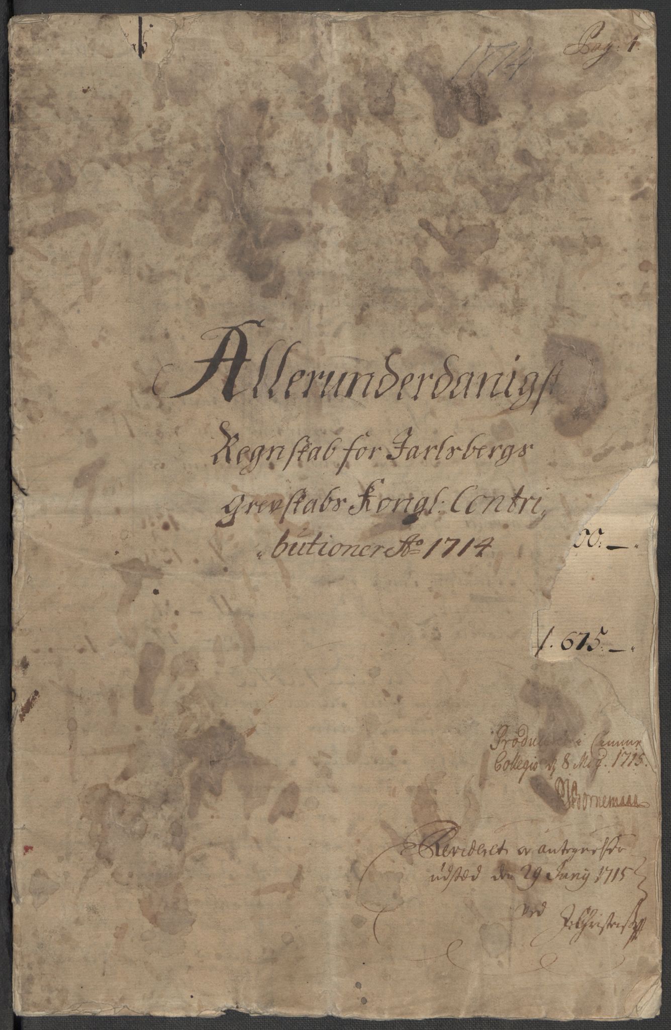 Rentekammeret inntil 1814, Reviderte regnskaper, Fogderegnskap, AV/RA-EA-4092/R32/L1879: Fogderegnskap Jarlsberg grevskap, 1714-1715, p. 4