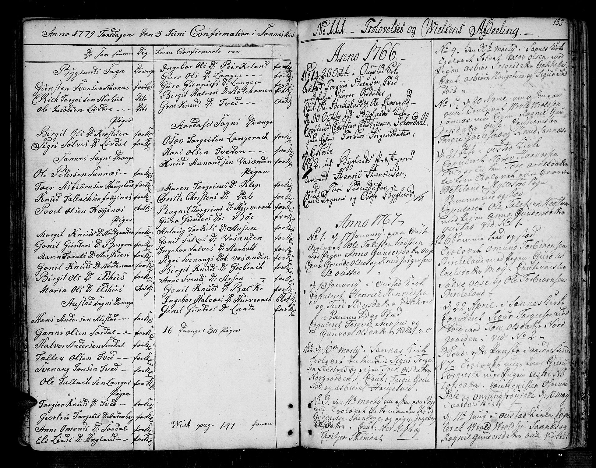 Bygland sokneprestkontor, SAK/1111-0006/F/Fa/Fab/L0002: Parish register (official) no. A 2, 1766-1816, p. 155