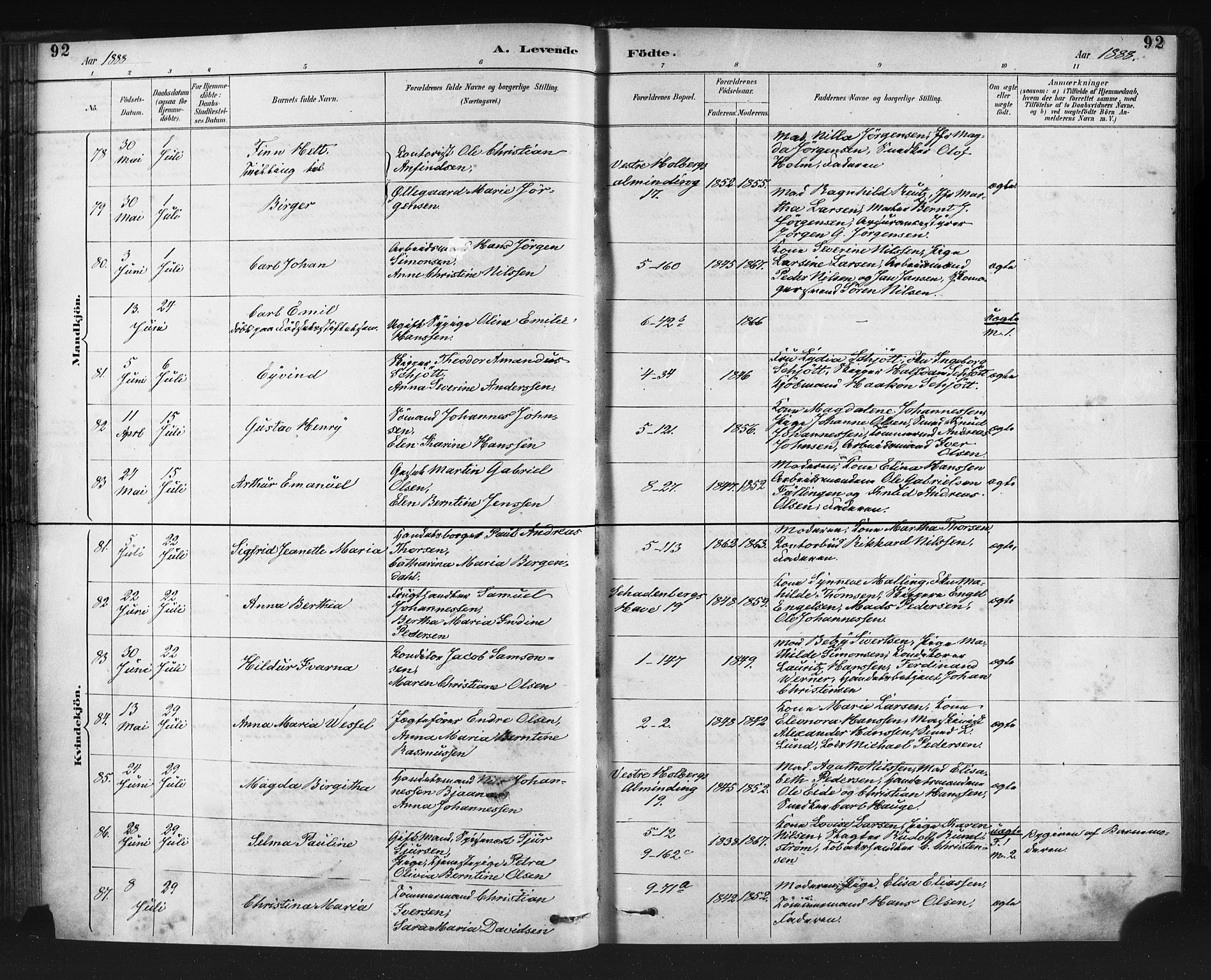 Nykirken Sokneprestembete, AV/SAB-A-77101/H/Haa: Parish register (official) no. B 5, 1885-1894, p. 92