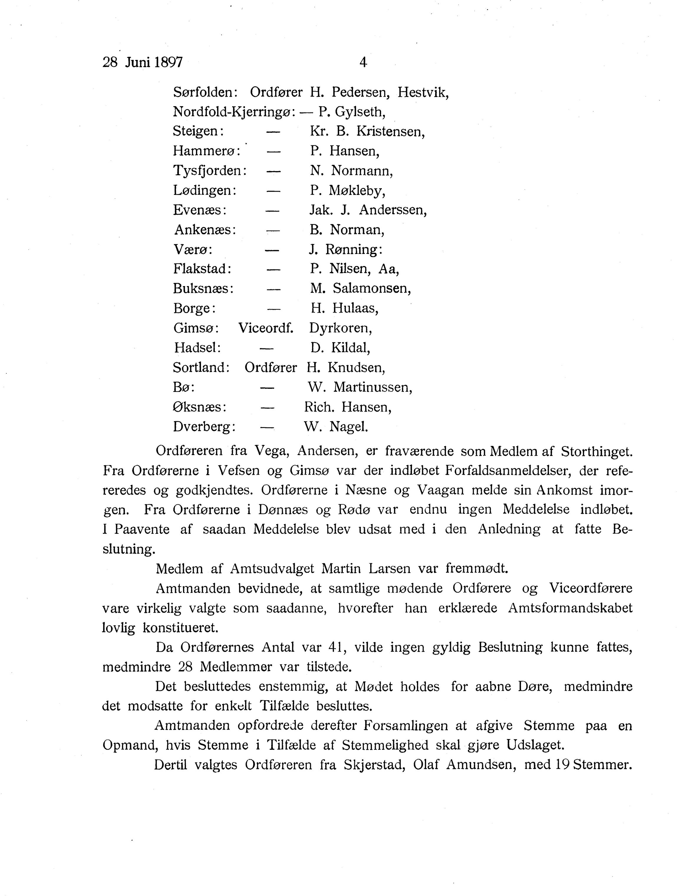 Nordland Fylkeskommune. Fylkestinget, AIN/NFK-17/176/A/Ac/L0020: Fylkestingsforhandlinger 1897, 1897