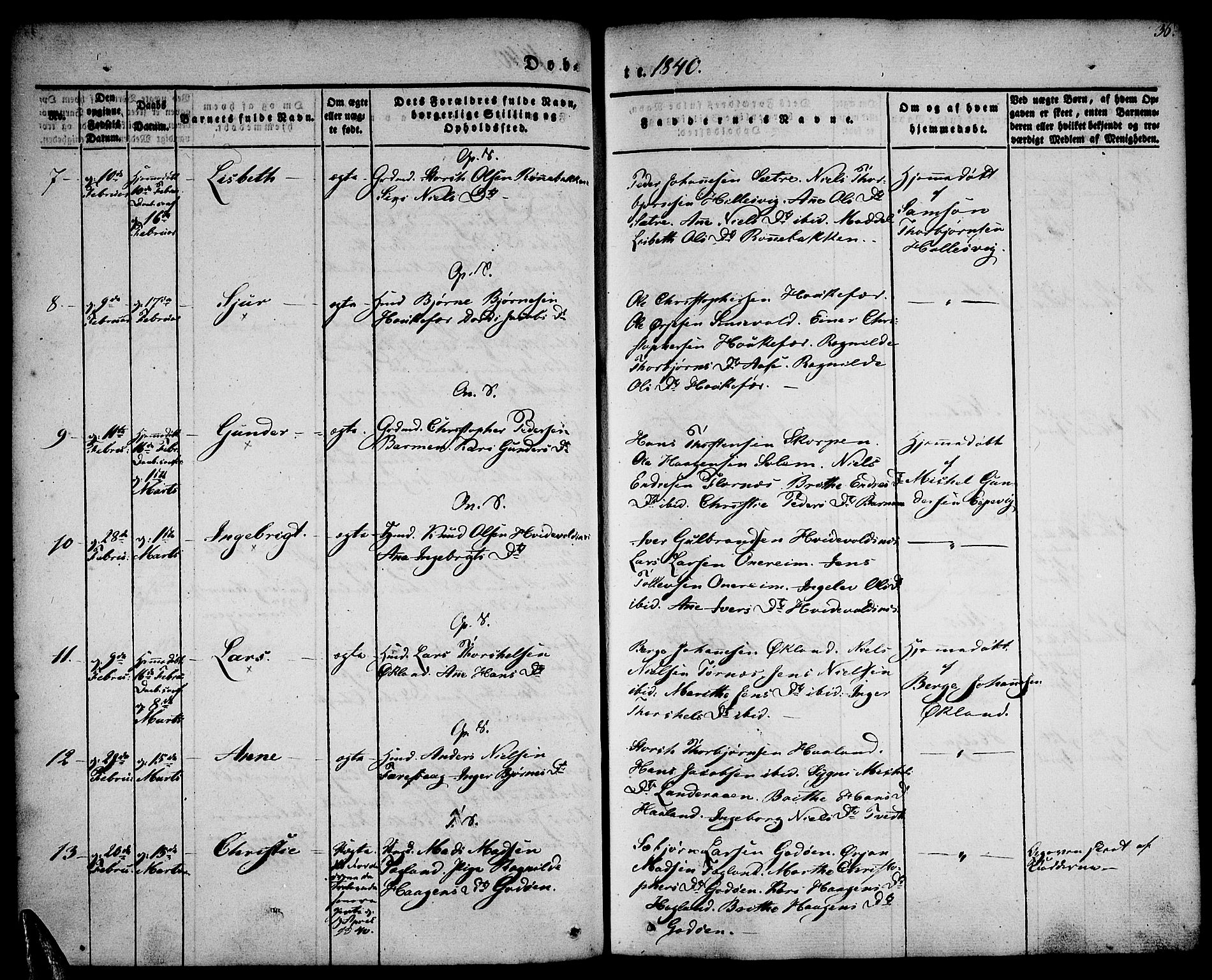 Tysnes sokneprestembete, AV/SAB-A-78601/H/Haa: Parish register (official) no. A 9, 1837-1848, p. 36