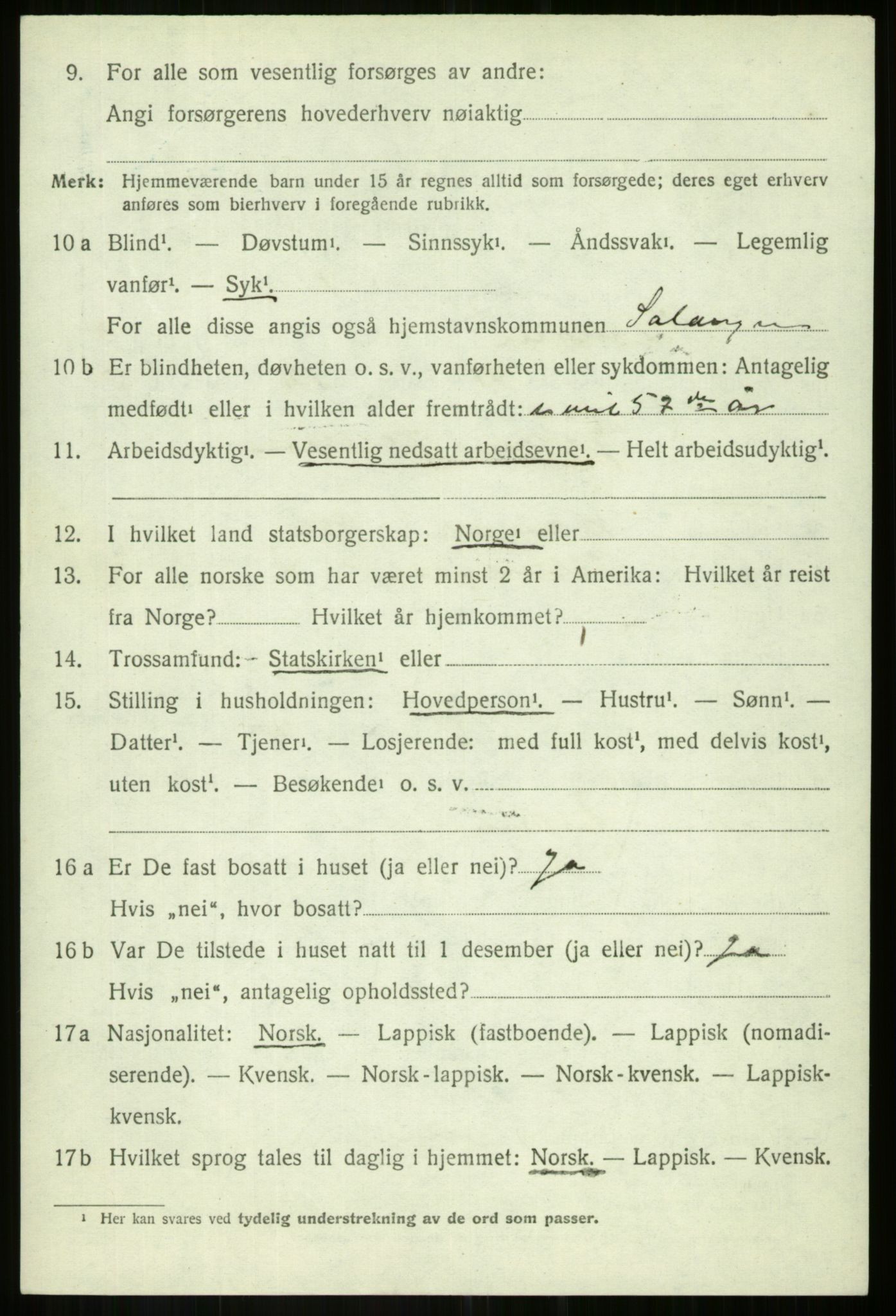 SATØ, 1920 census for Salangen, 1920, p. 2035