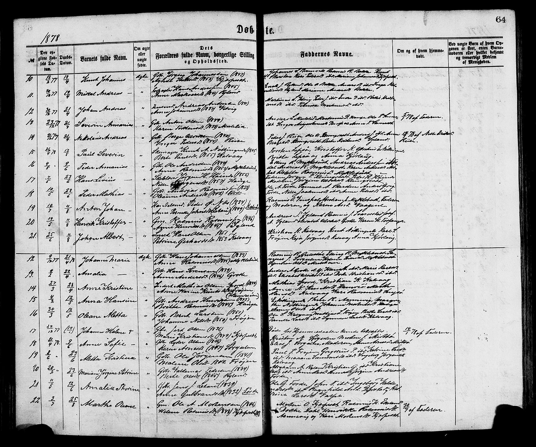 Bremanger sokneprestembete, SAB/A-82201/H/Hab/Haba/L0002: Parish register (copy) no. A 2, 1866-1889, p. 64
