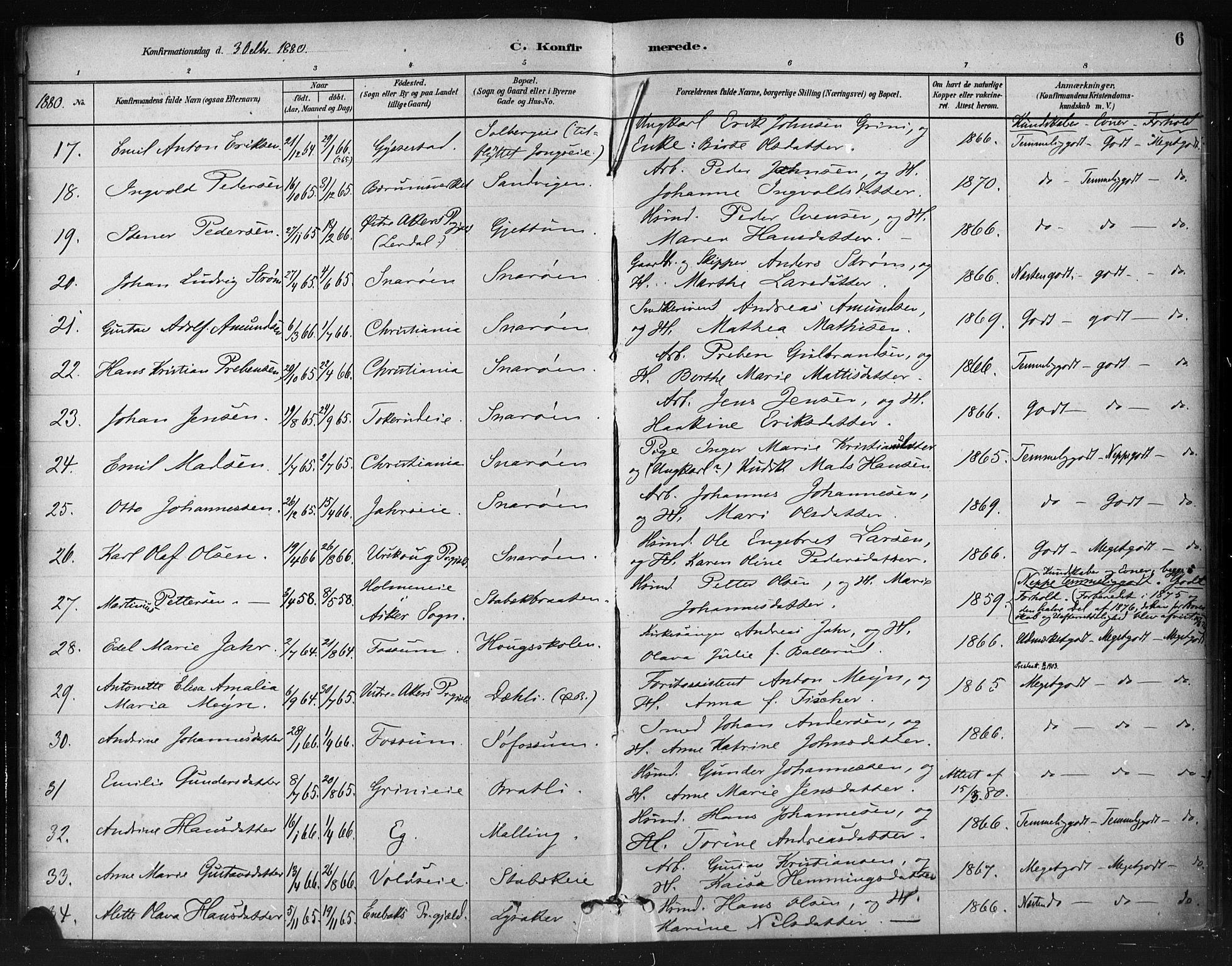 Asker prestekontor Kirkebøker, AV/SAO-A-10256a/F/Fc/L0002: Parish register (official) no. III 2, 1879-1904, p. 6