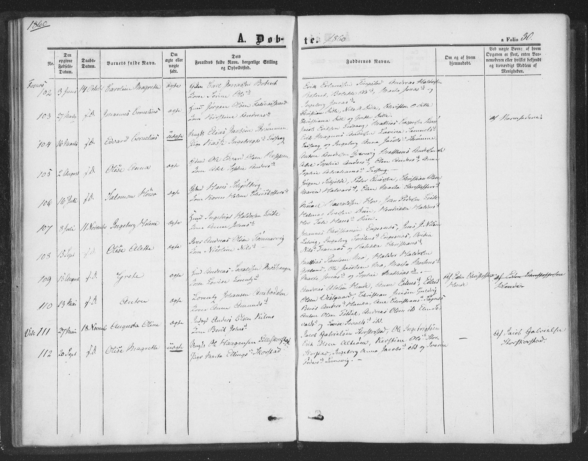 Ministerialprotokoller, klokkerbøker og fødselsregistre - Nord-Trøndelag, SAT/A-1458/773/L0615: Parish register (official) no. 773A06, 1857-1870, p. 30