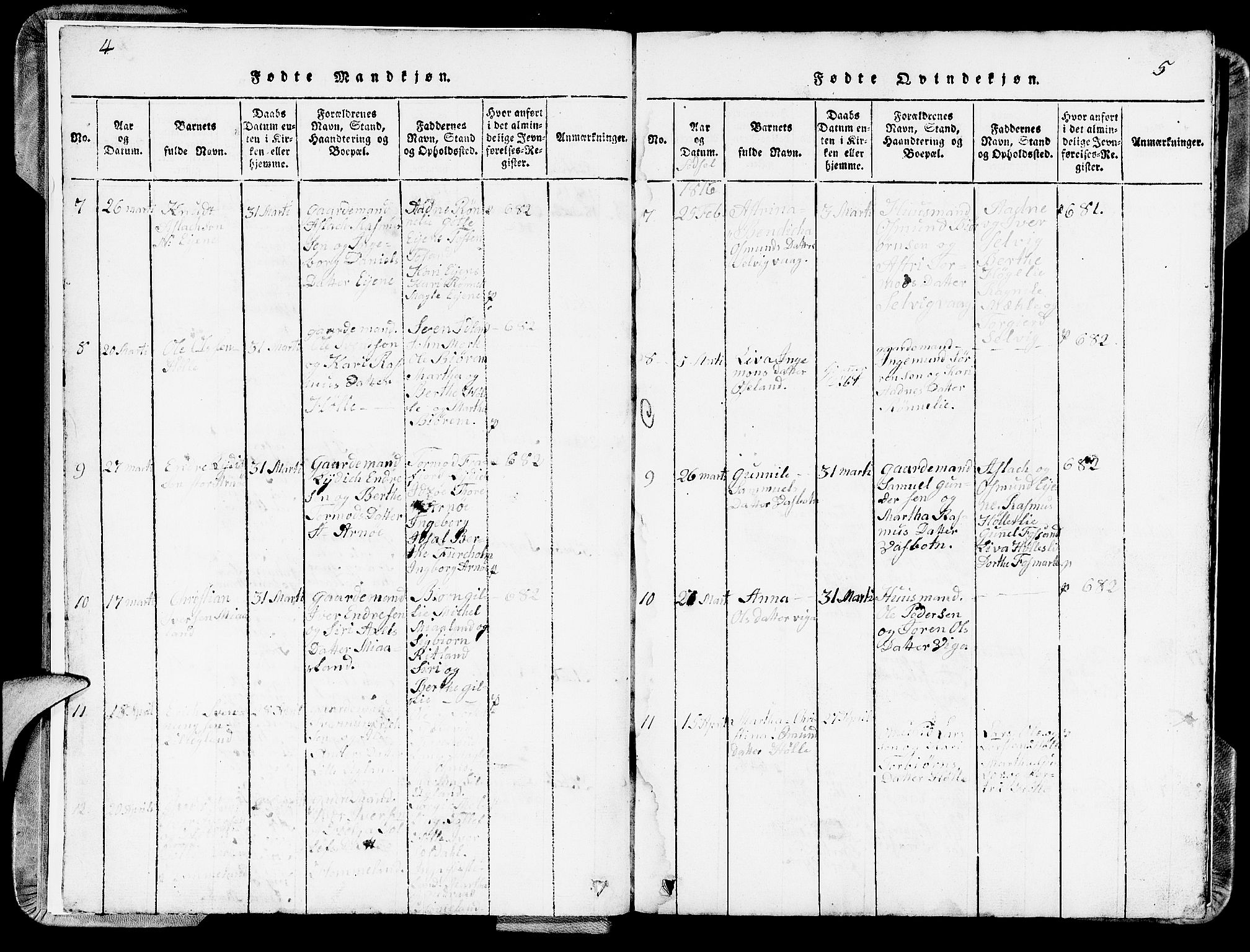 Strand sokneprestkontor, SAST/A-101828/H/Ha/Hab/L0002: Parish register (copy) no. B 2, 1816-1854, p. 4-5