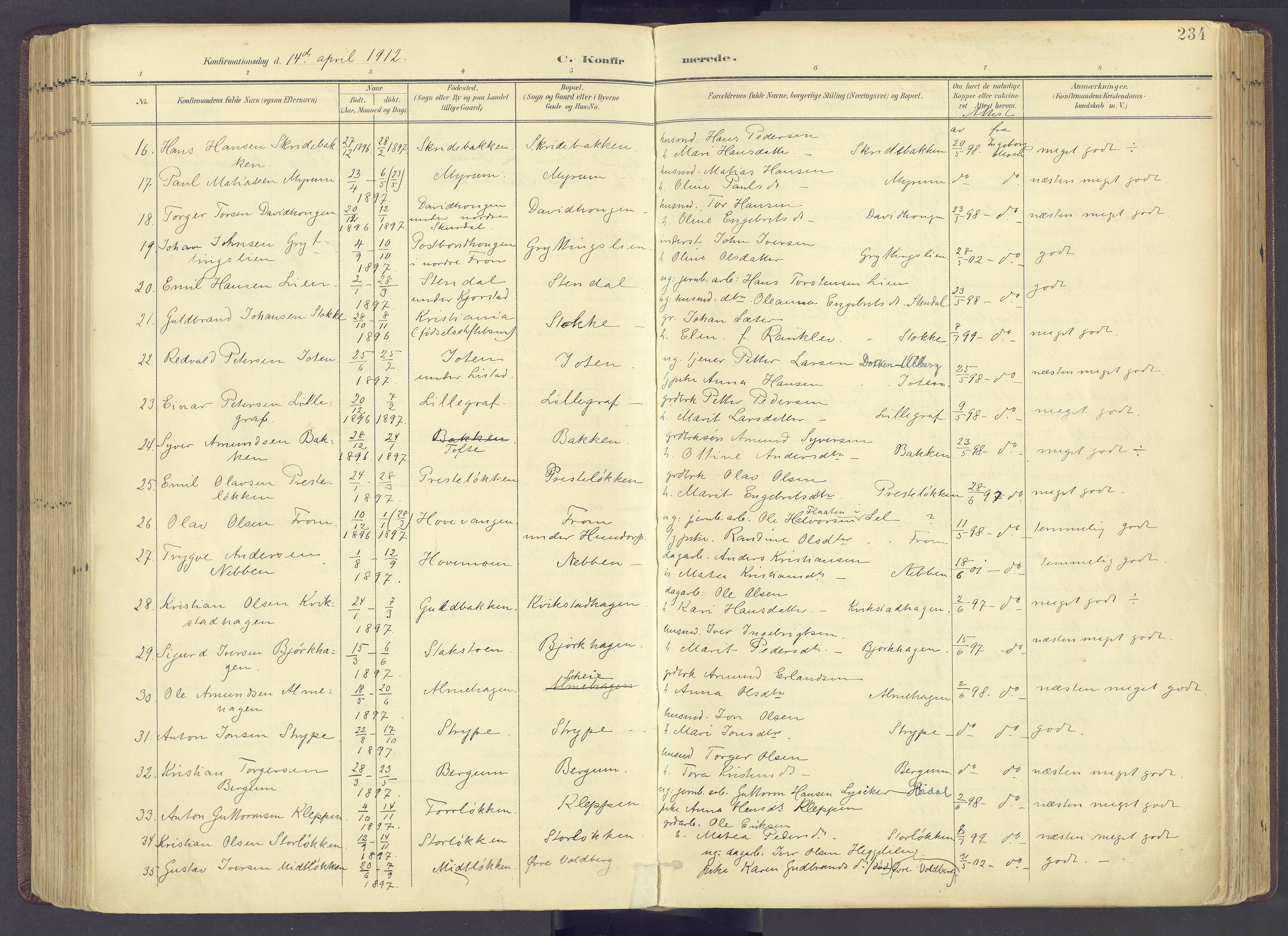 Sør-Fron prestekontor, SAH/PREST-010/H/Ha/Haa/L0004: Parish register (official) no. 4, 1898-1919, p. 234