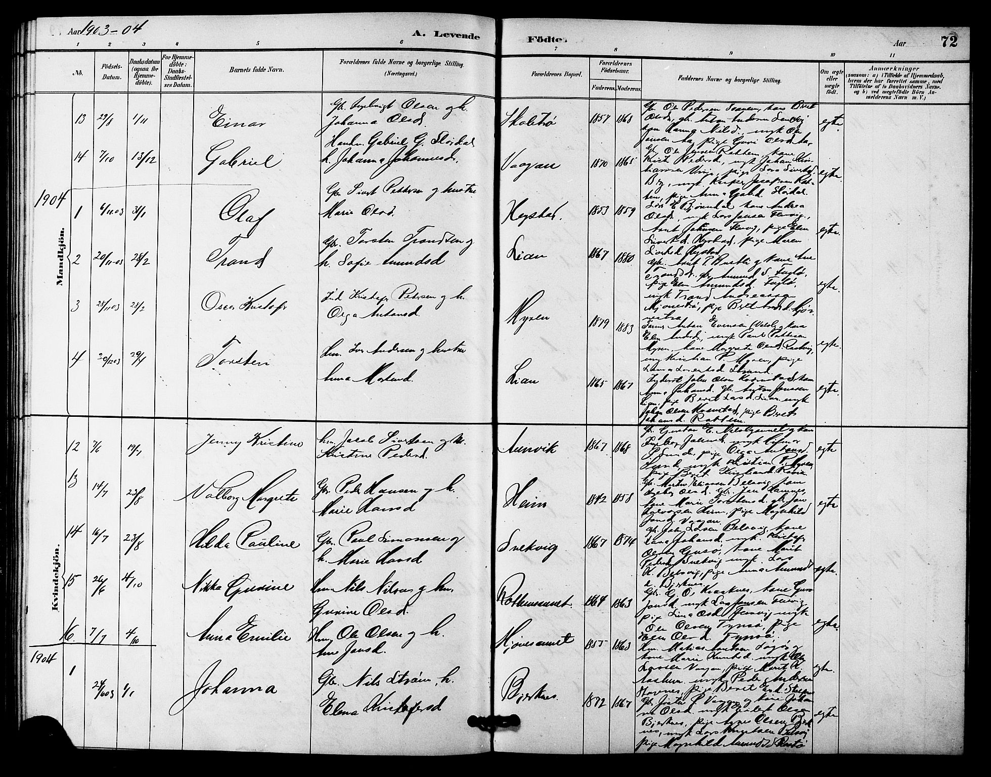Ministerialprotokoller, klokkerbøker og fødselsregistre - Sør-Trøndelag, SAT/A-1456/633/L0519: Parish register (copy) no. 633C01, 1884-1905, p. 72