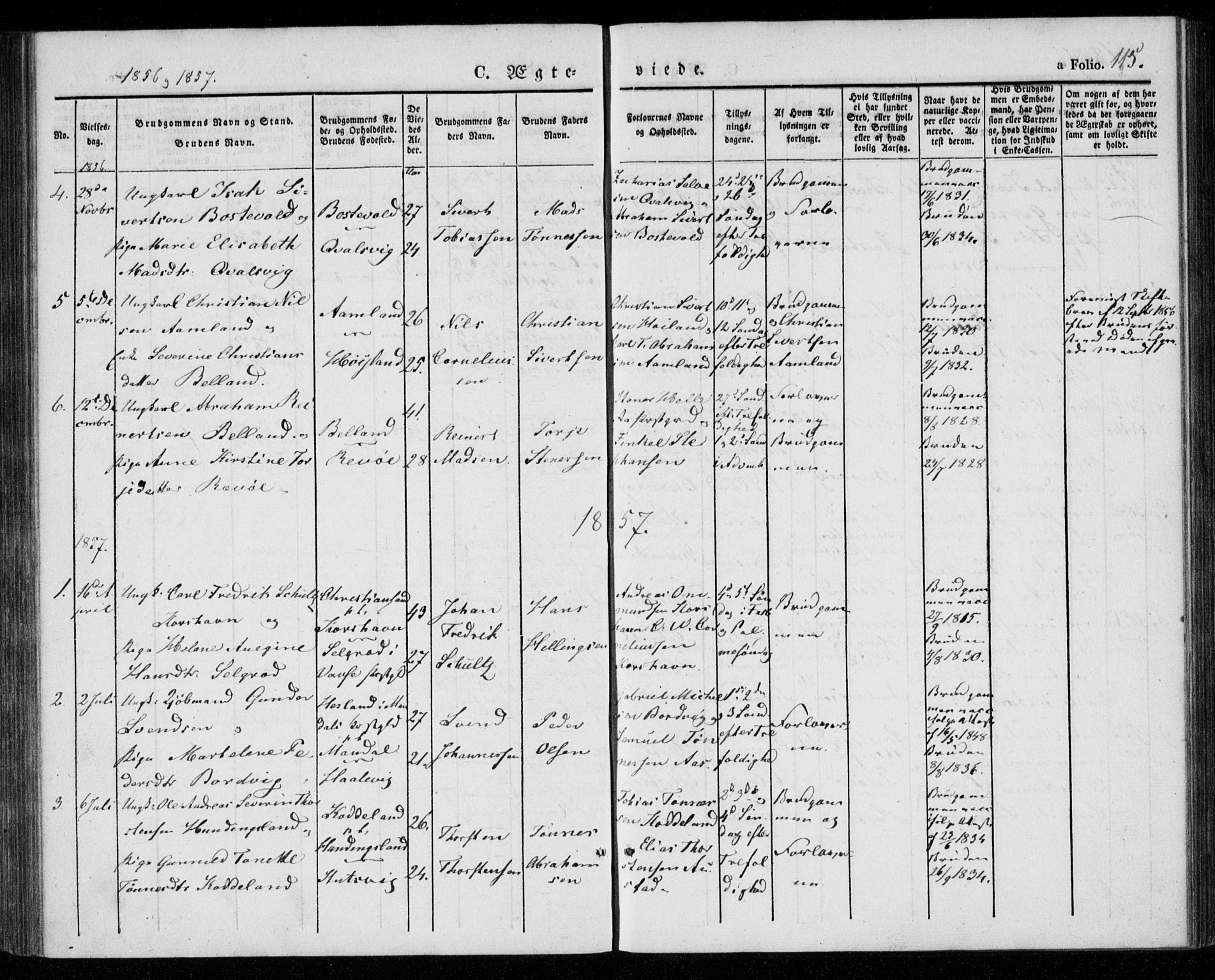 Lyngdal sokneprestkontor, SAK/1111-0029/F/Fa/Faa/L0001: Parish register (official) no. A 1, 1837-1857, p. 115