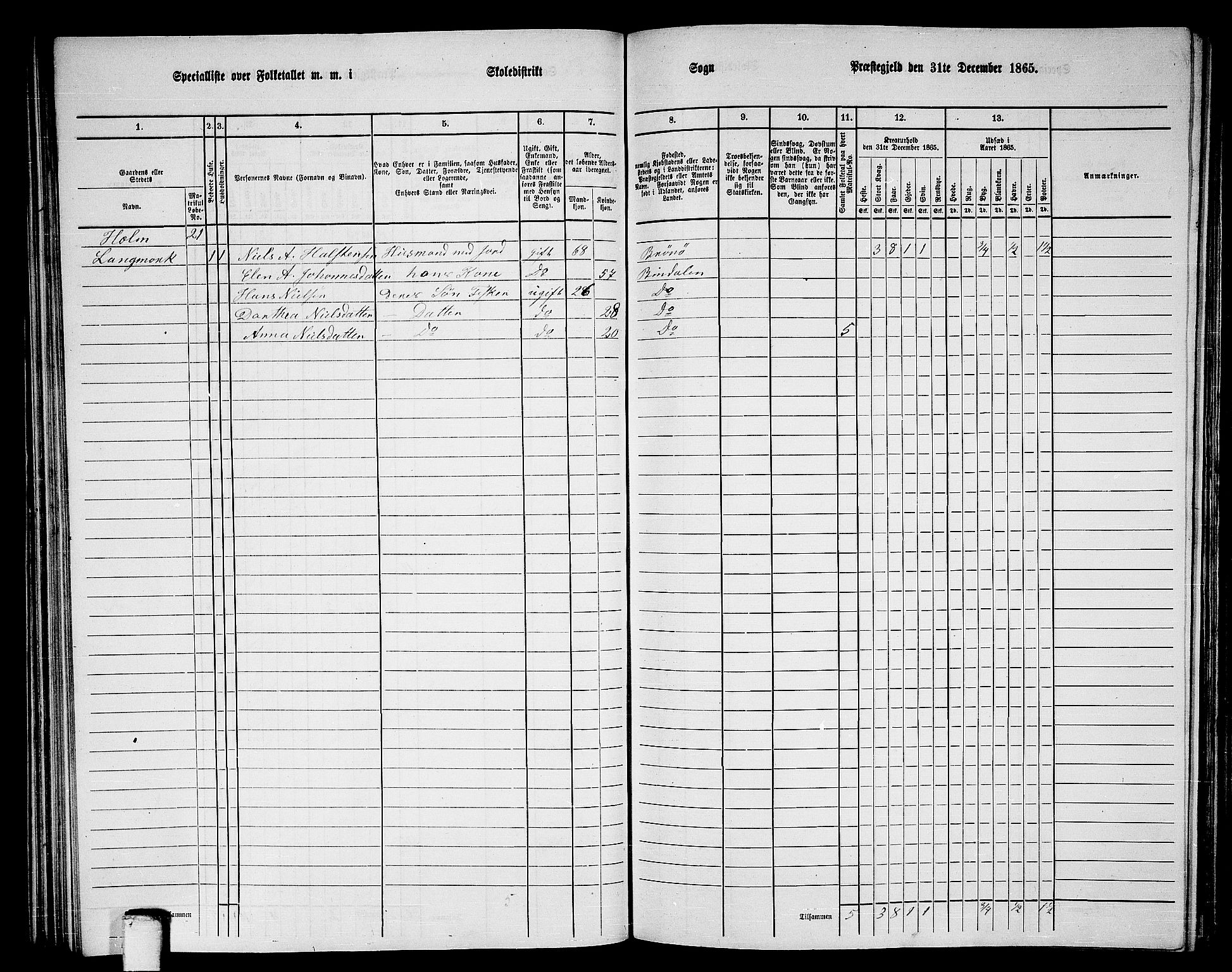 RA, 1865 census for Bindal, 1865, p. 53