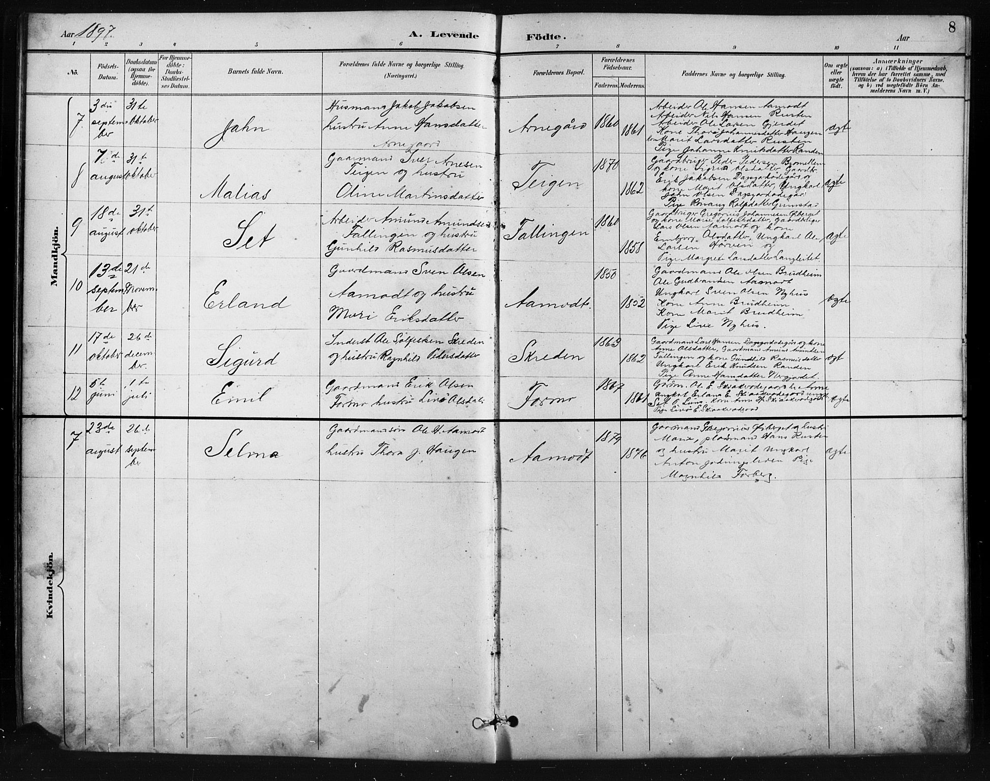 Skjåk prestekontor, SAH/PREST-072/H/Ha/Hab/L0004: Parish register (copy) no. 4, 1895-1921, p. 8
