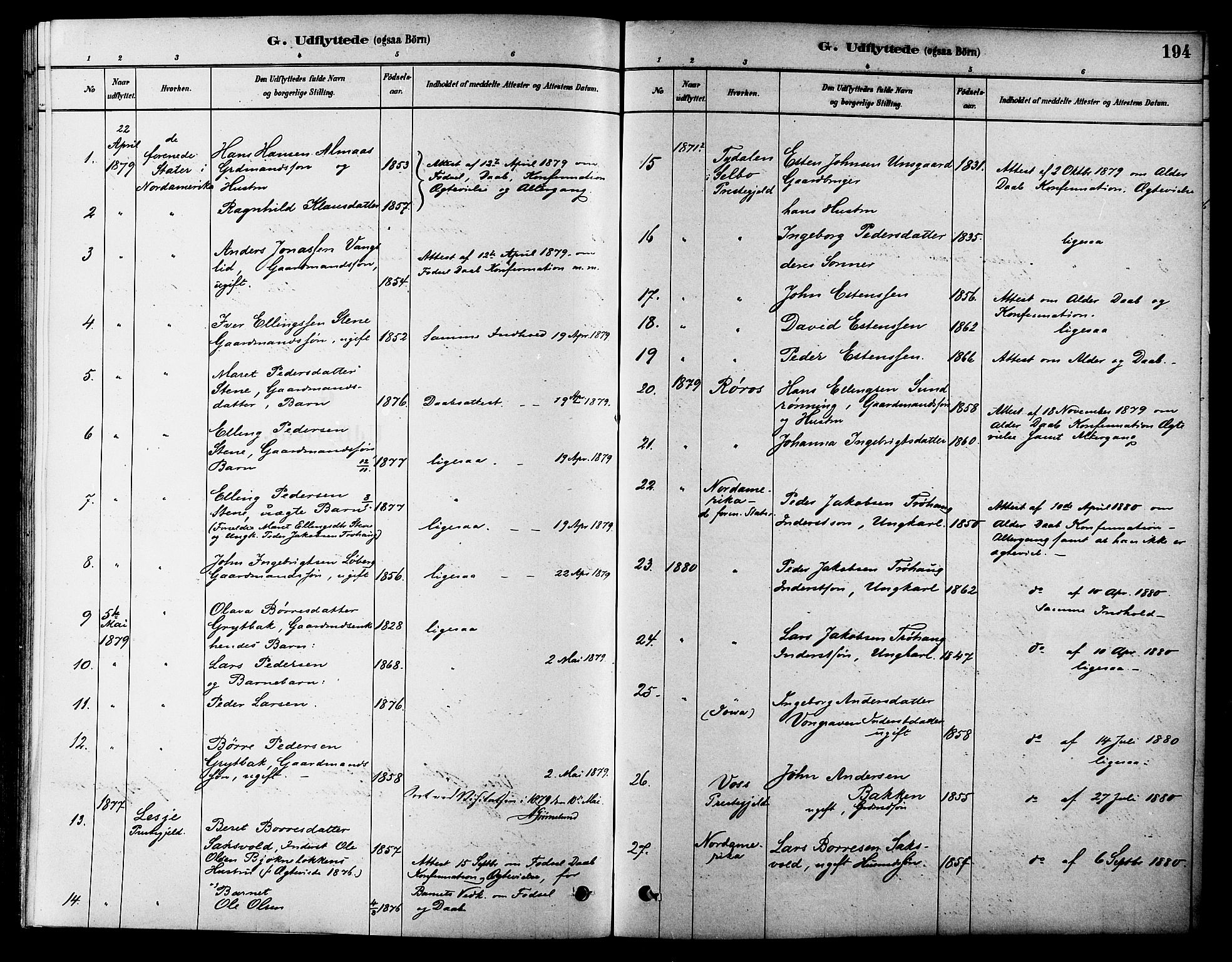 Ministerialprotokoller, klokkerbøker og fødselsregistre - Sør-Trøndelag, AV/SAT-A-1456/686/L0983: Parish register (official) no. 686A01, 1879-1890, p. 194