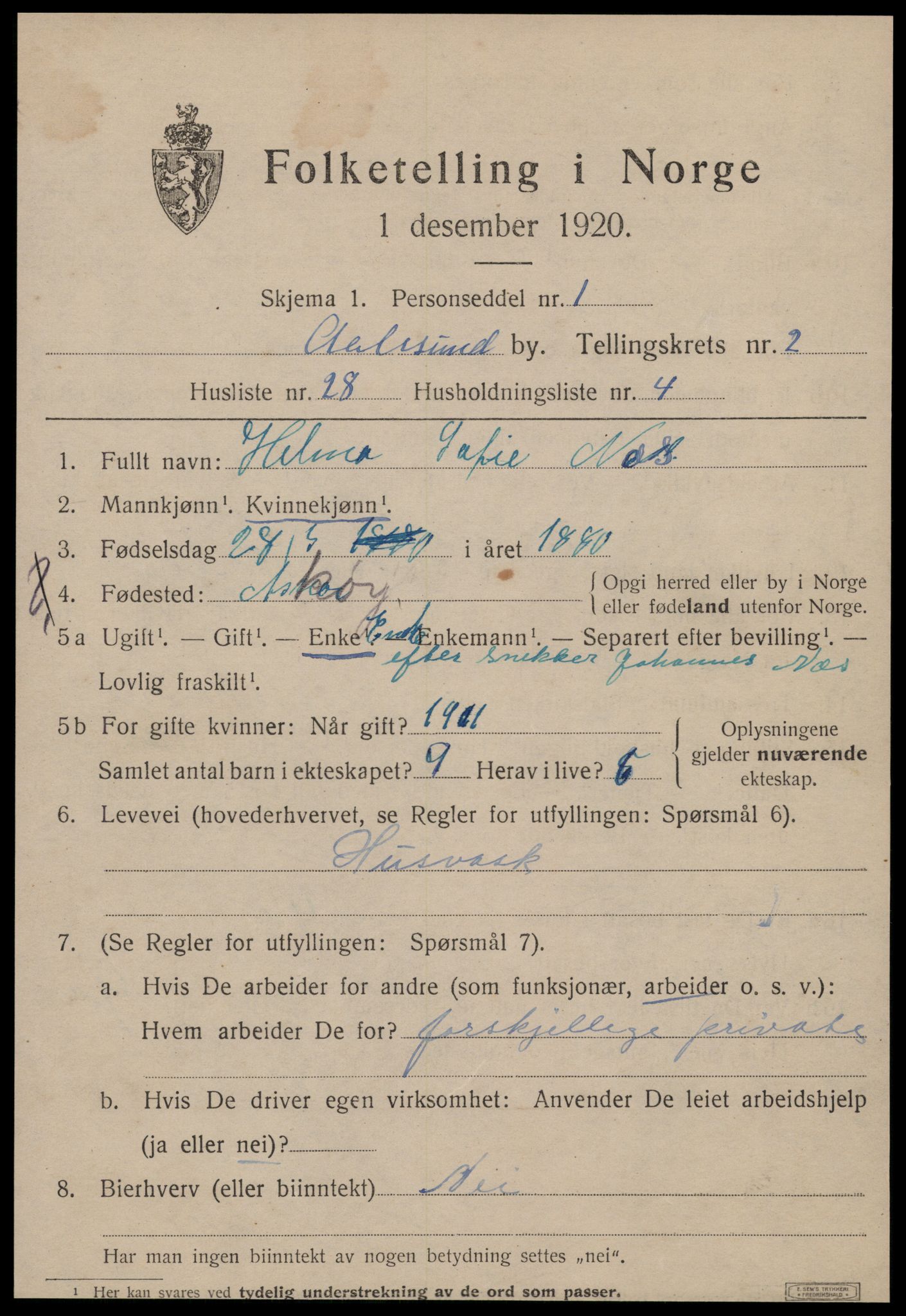 SAT, 1920 census for Ålesund, 1920, p. 11782