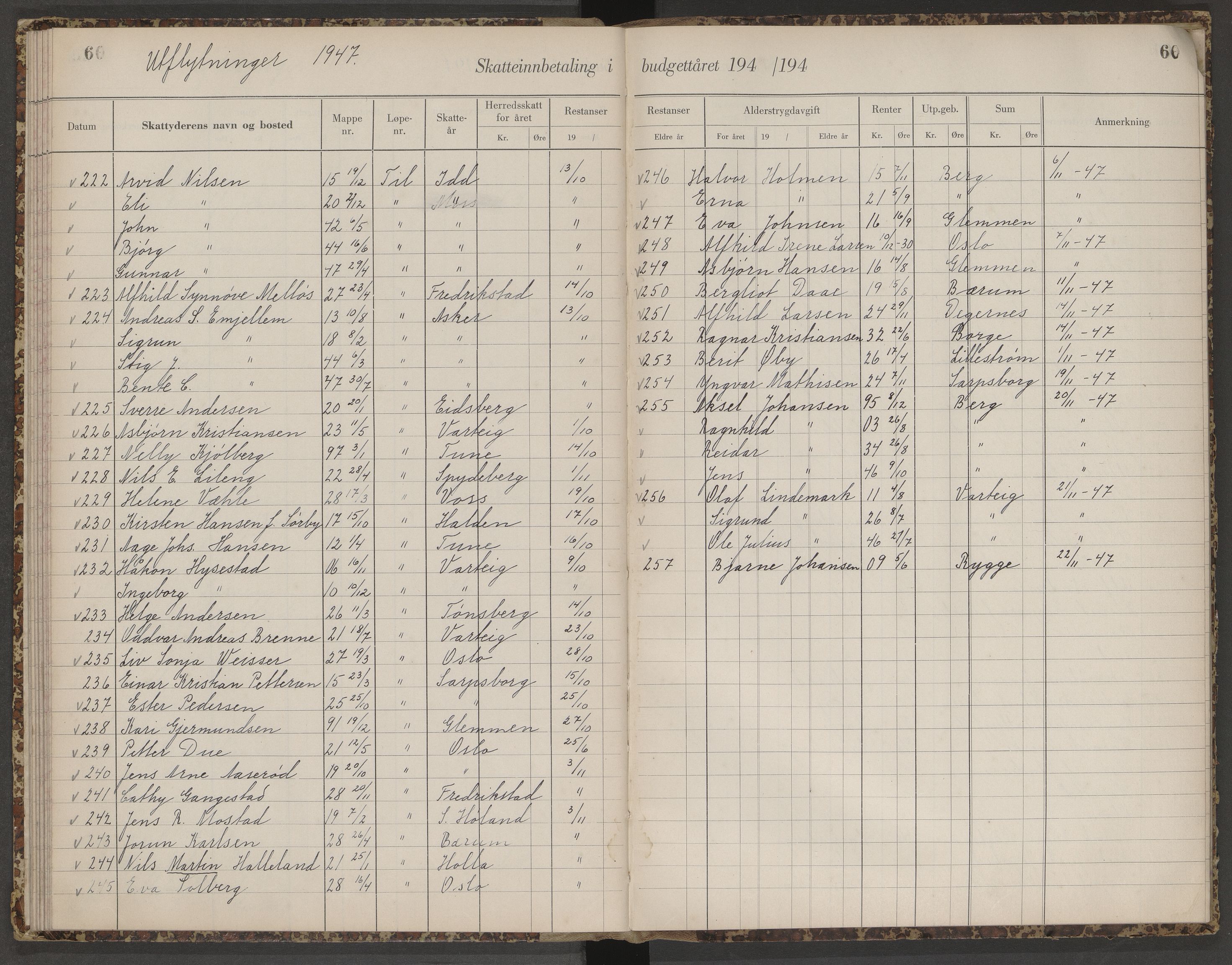 Skjeberg folkeregister, SAO/A-10495/K/Ka/L0003: Fortegnelse over inn- og utflyttede, 1943-1947, p. 60