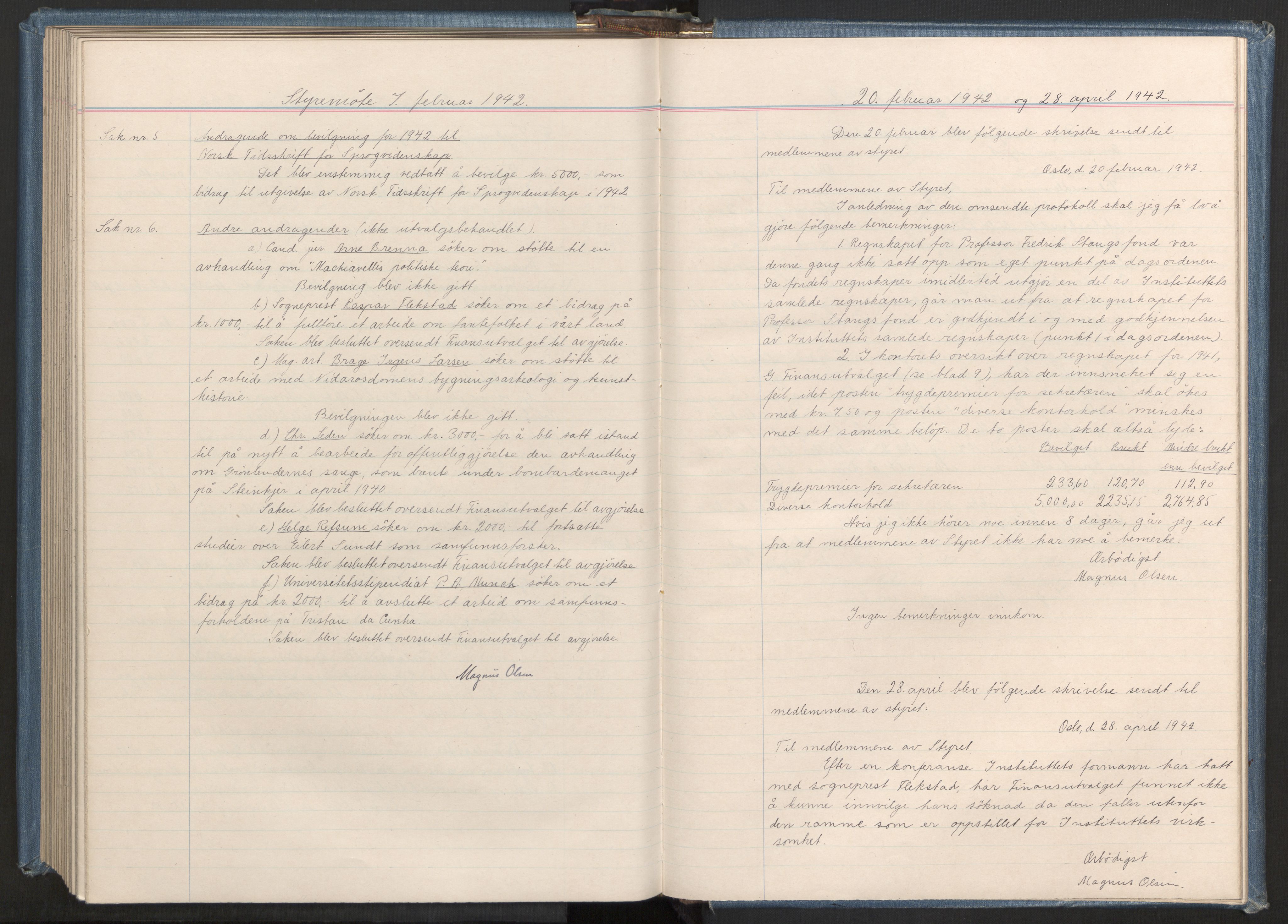Instituttet for sammenlignende kulturforskning, AV/RA-PA-0424/A/L0001: Styremøter, 1923-1943
