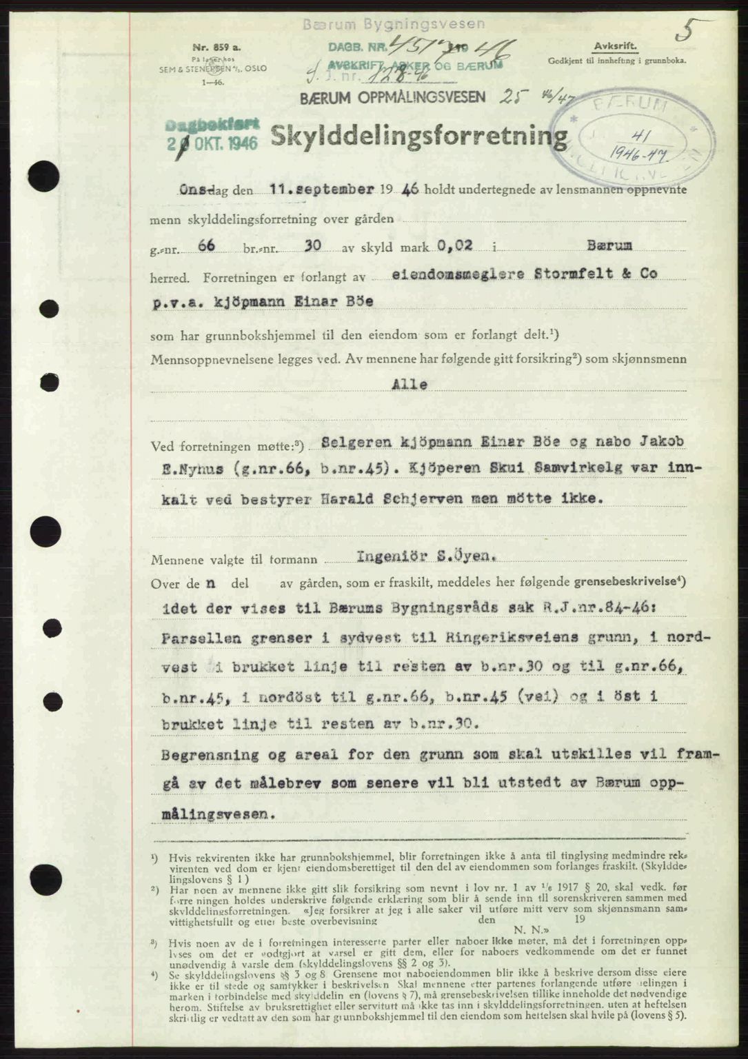 Aker herredsskriveri, AV/SAO-A-10896/G/Gb/Gbb/Gbbb/L0036: Mortgage book no. A82, 1946-1947, Diary no: : 4517/1946