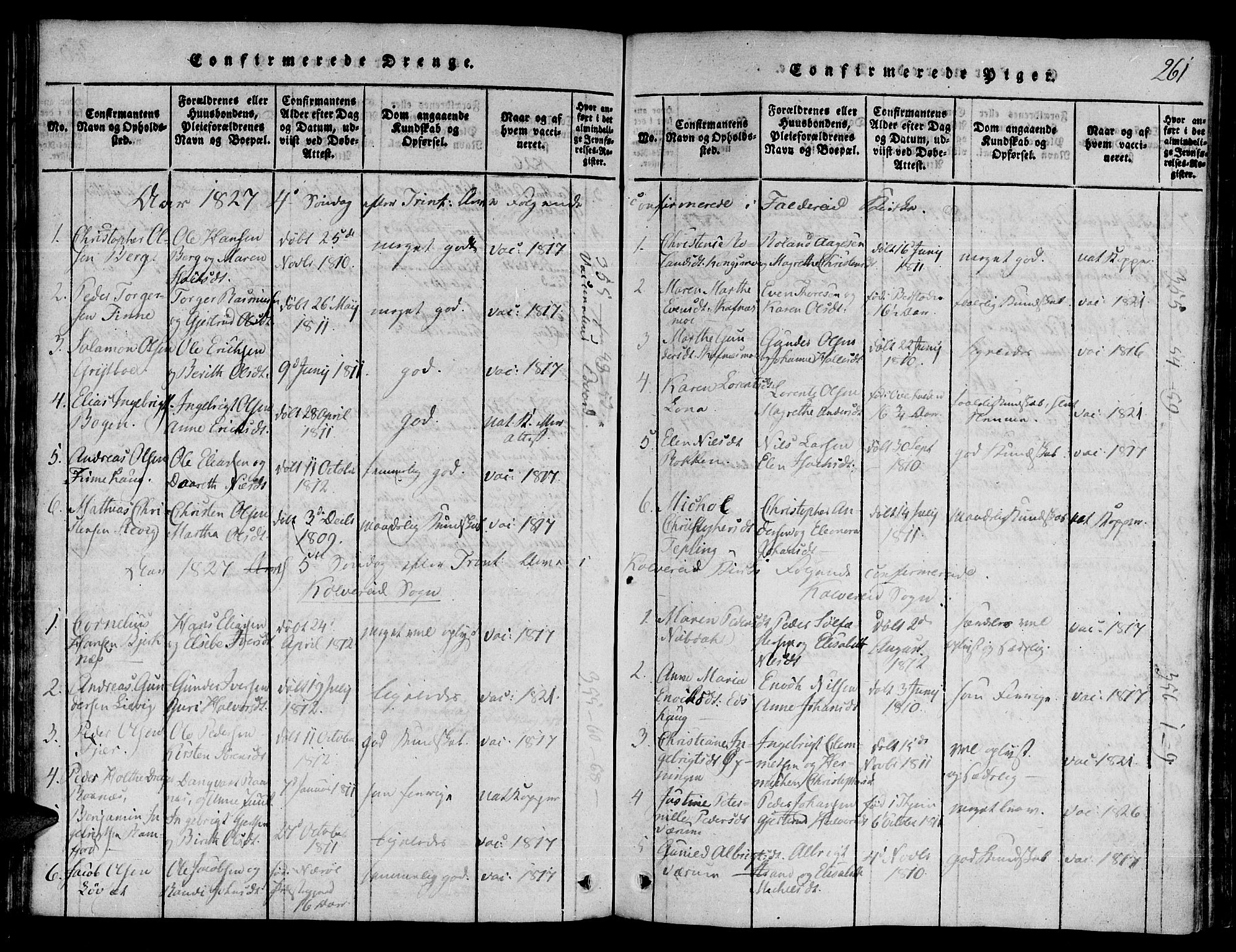 Ministerialprotokoller, klokkerbøker og fødselsregistre - Nord-Trøndelag, AV/SAT-A-1458/780/L0636: Parish register (official) no. 780A03 /1, 1815-1830, p. 261