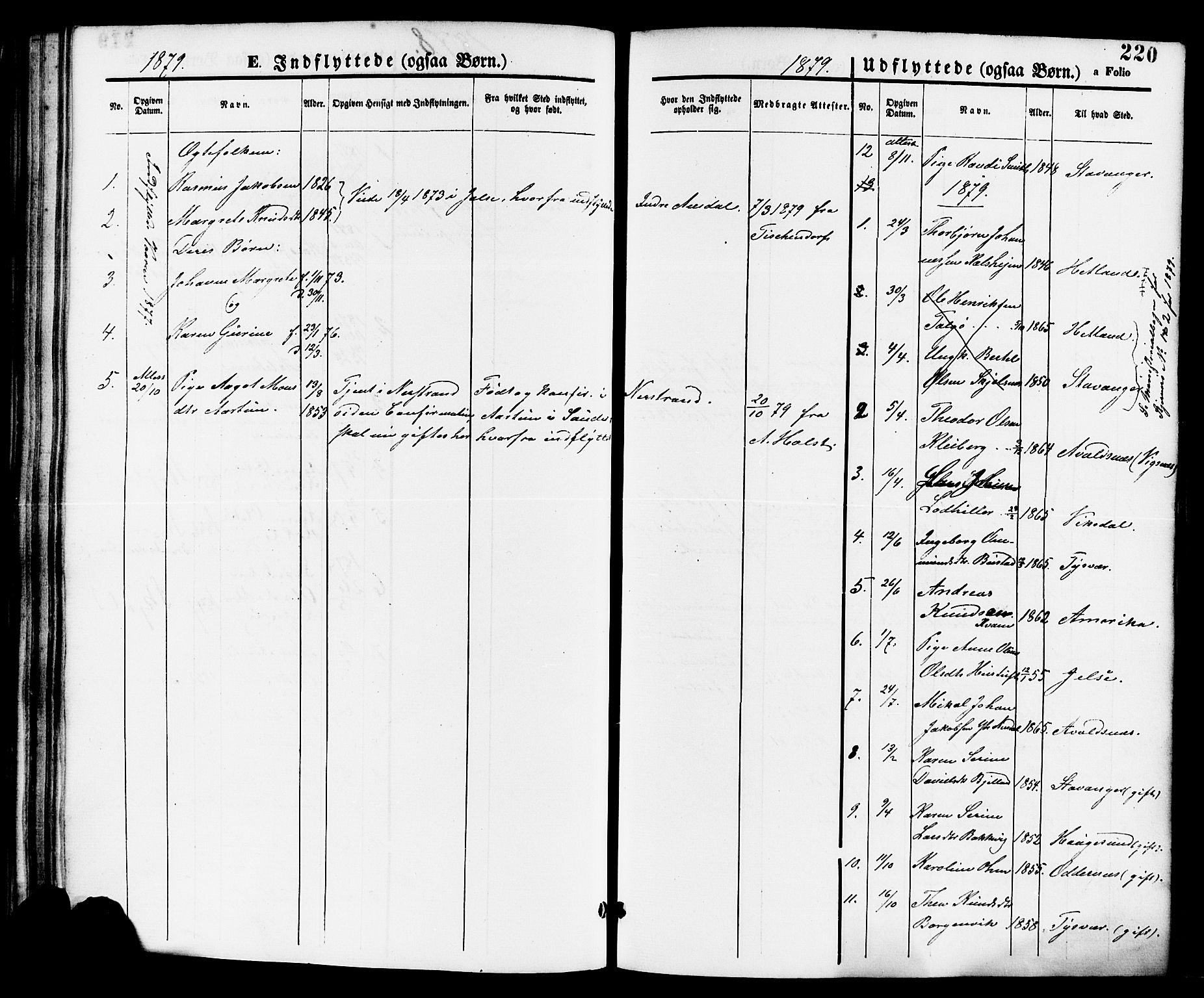 Nedstrand sokneprestkontor, SAST/A-101841/01/IV: Parish register (official) no. A 11, 1877-1887, p. 220