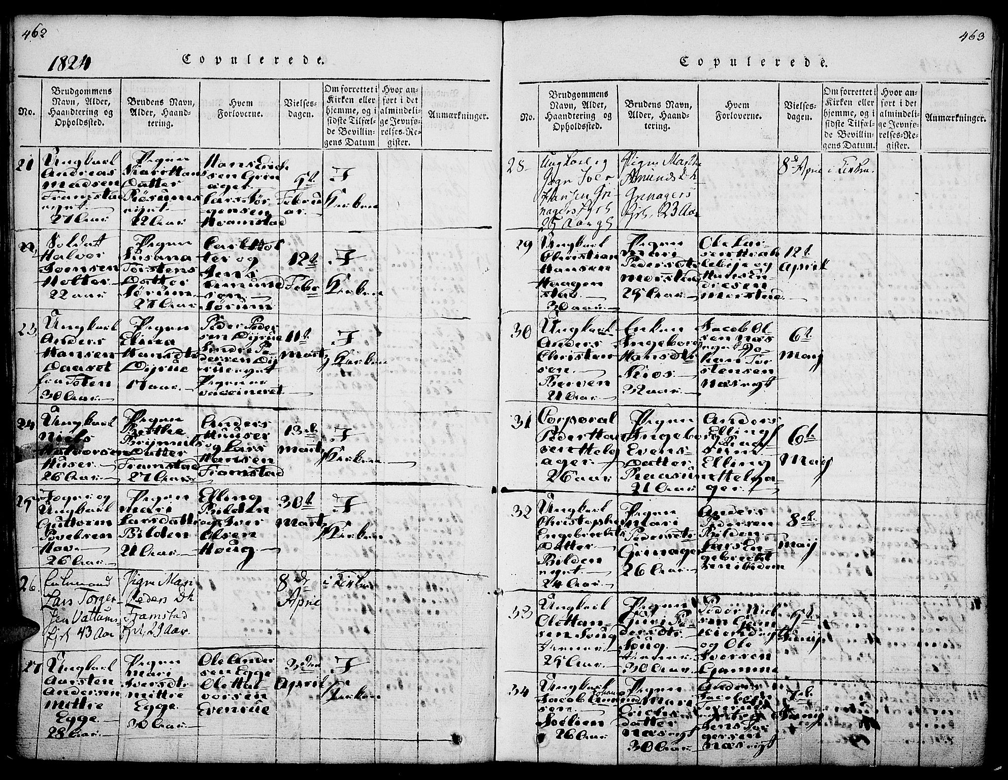 Gran prestekontor, AV/SAH-PREST-112/H/Ha/Haa/L0009: Parish register (official) no. 9, 1815-1824, p. 462-463