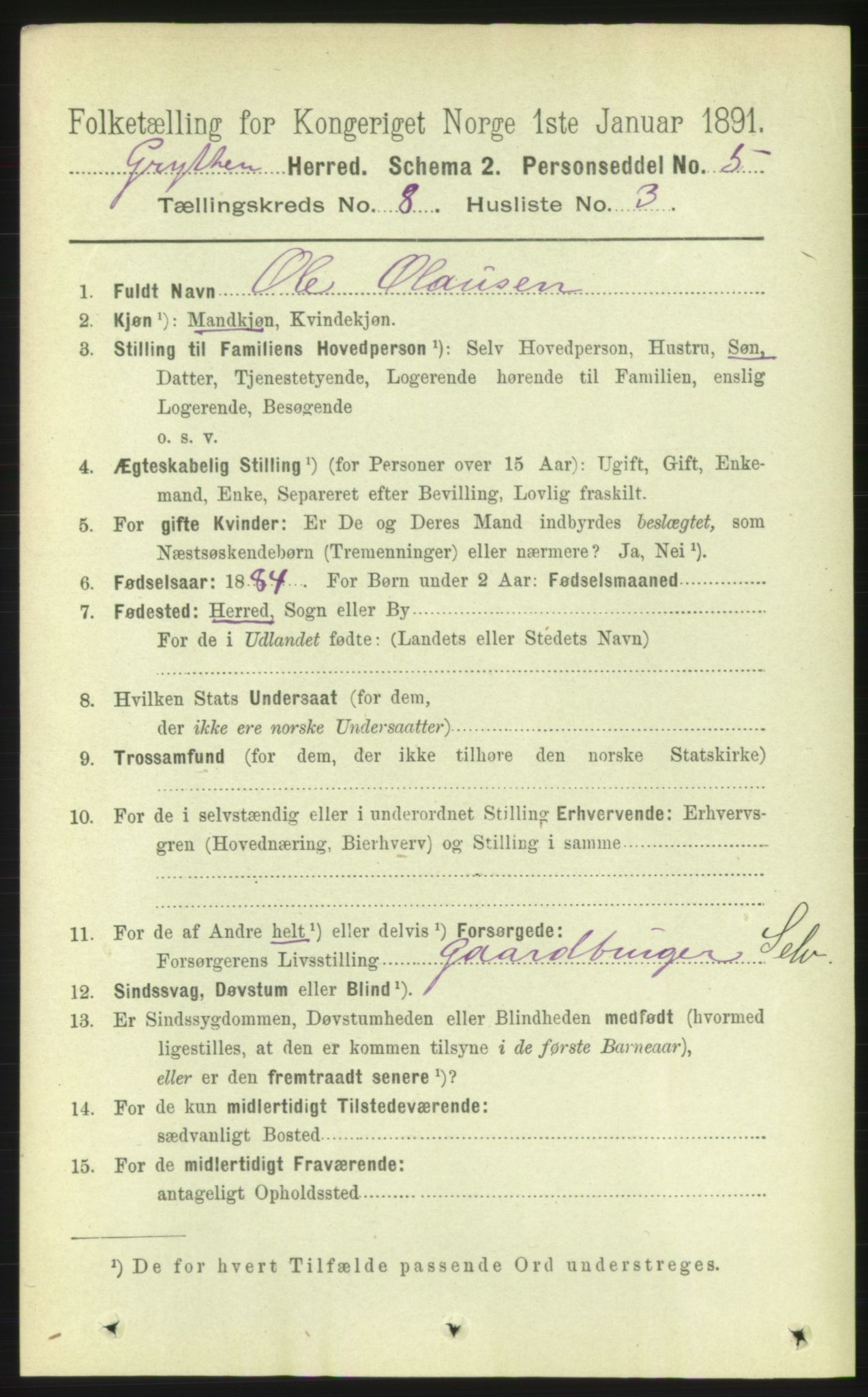 RA, 1891 census for 1539 Grytten, 1891, p. 3175