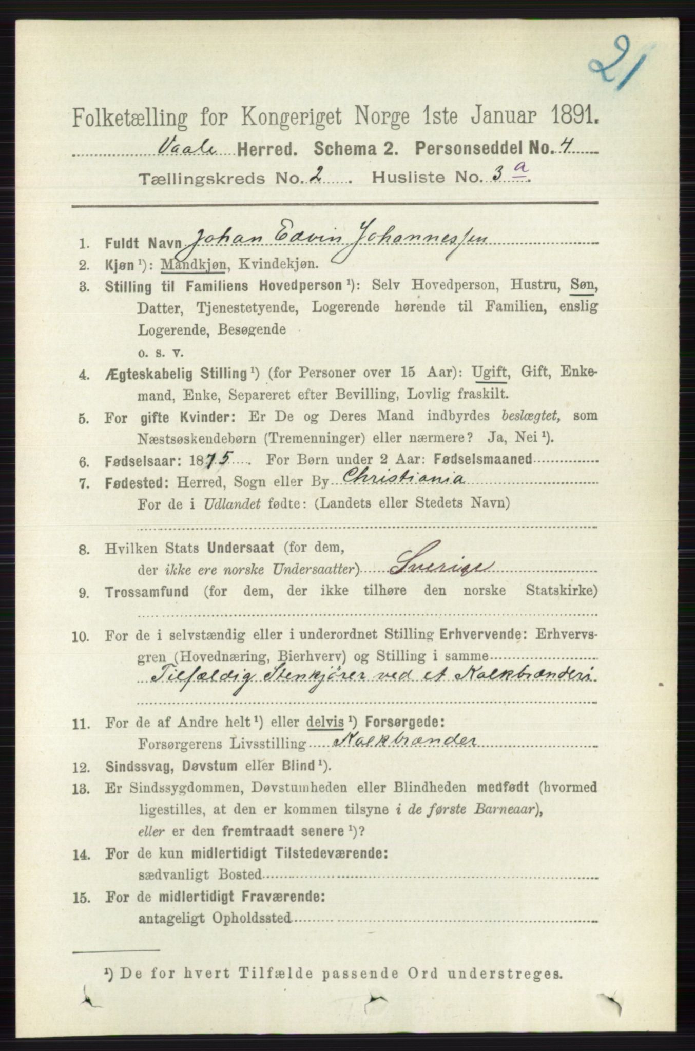 RA, 1891 census for 0716 Våle, 1891, p. 458