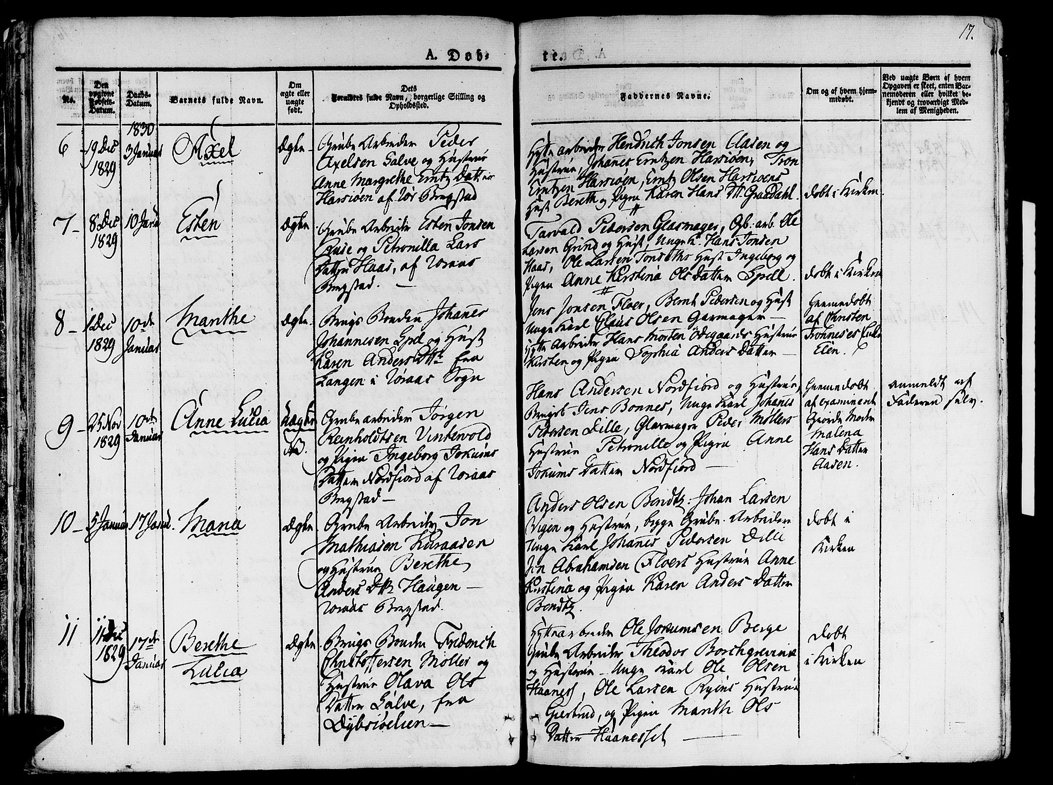 Ministerialprotokoller, klokkerbøker og fødselsregistre - Sør-Trøndelag, SAT/A-1456/681/L0930: Parish register (official) no. 681A08, 1829-1844, p. 17