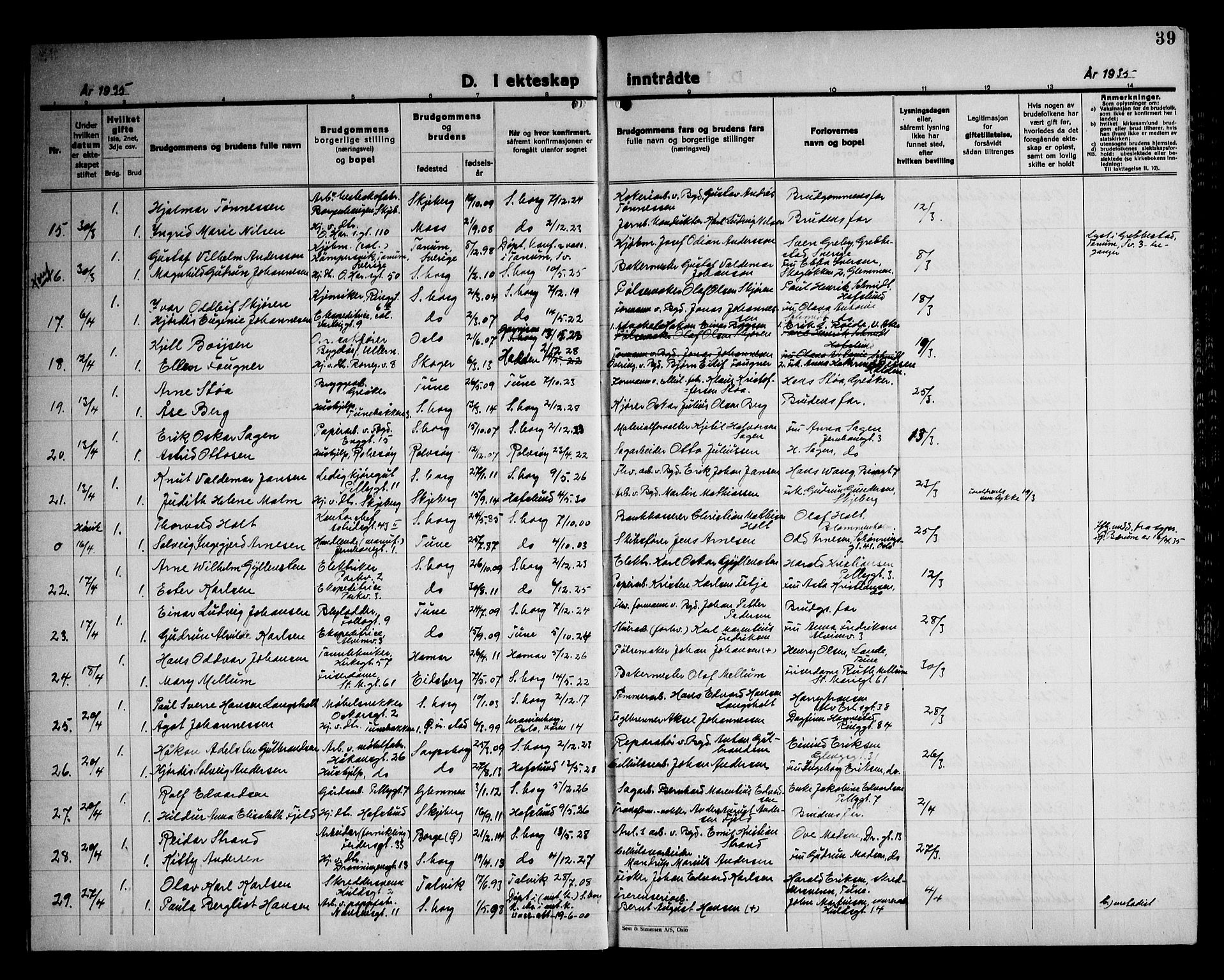 Sarpsborg prestekontor Kirkebøker, AV/SAO-A-2006/G/Ga/L0004: Parish register (copy) no. 4, 1929-1949, p. 39