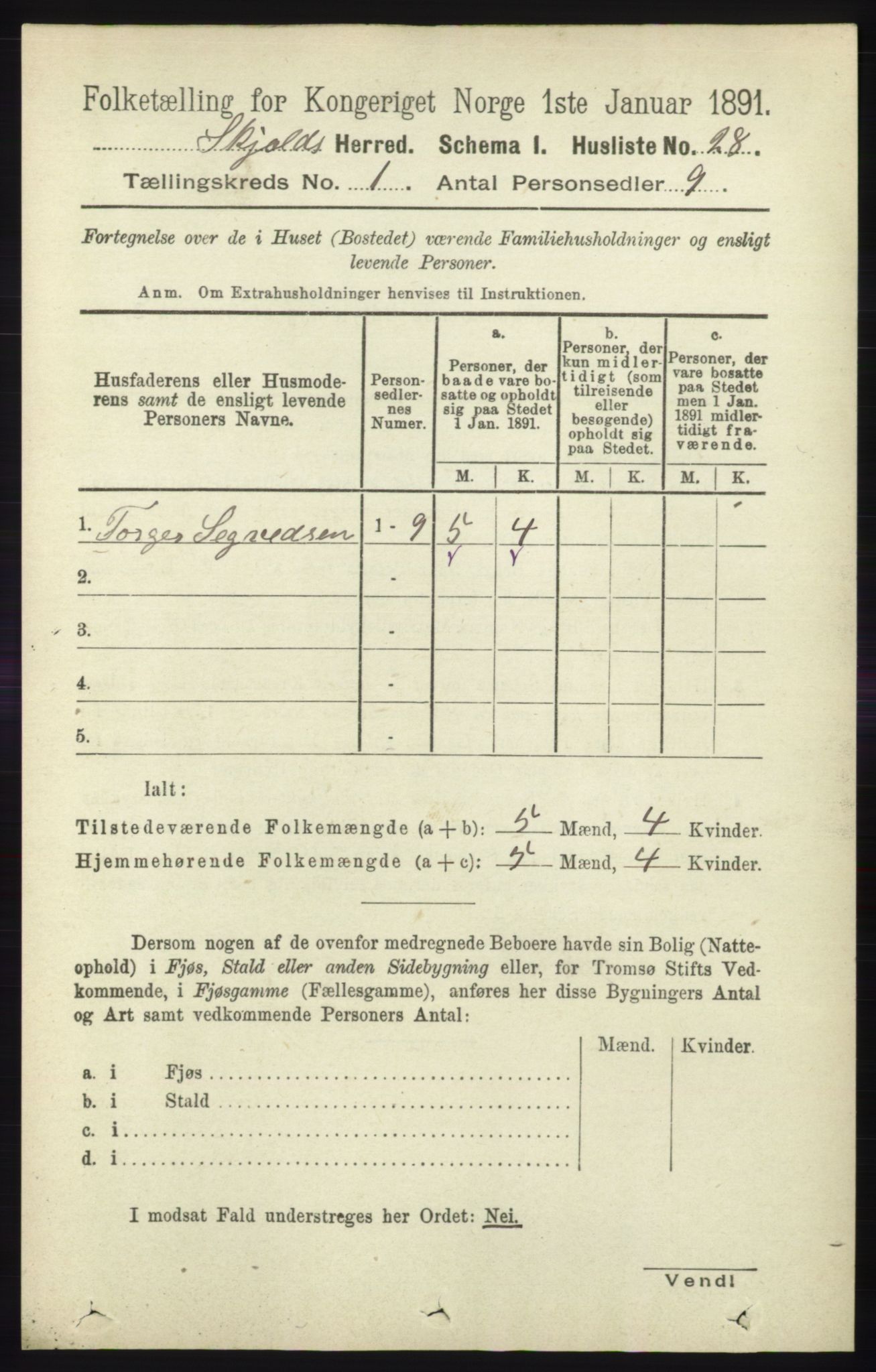 RA, 1891 census for 1154 Skjold, 1891, p. 62