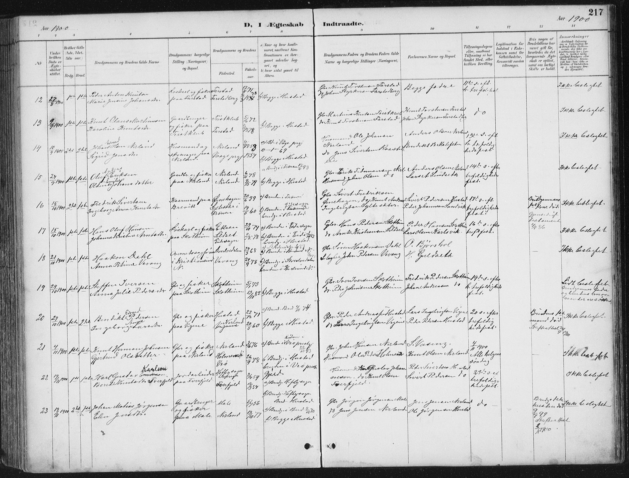 Ministerialprotokoller, klokkerbøker og fødselsregistre - Møre og Romsdal, AV/SAT-A-1454/567/L0783: Parish register (copy) no. 567C03, 1887-1903, p. 217