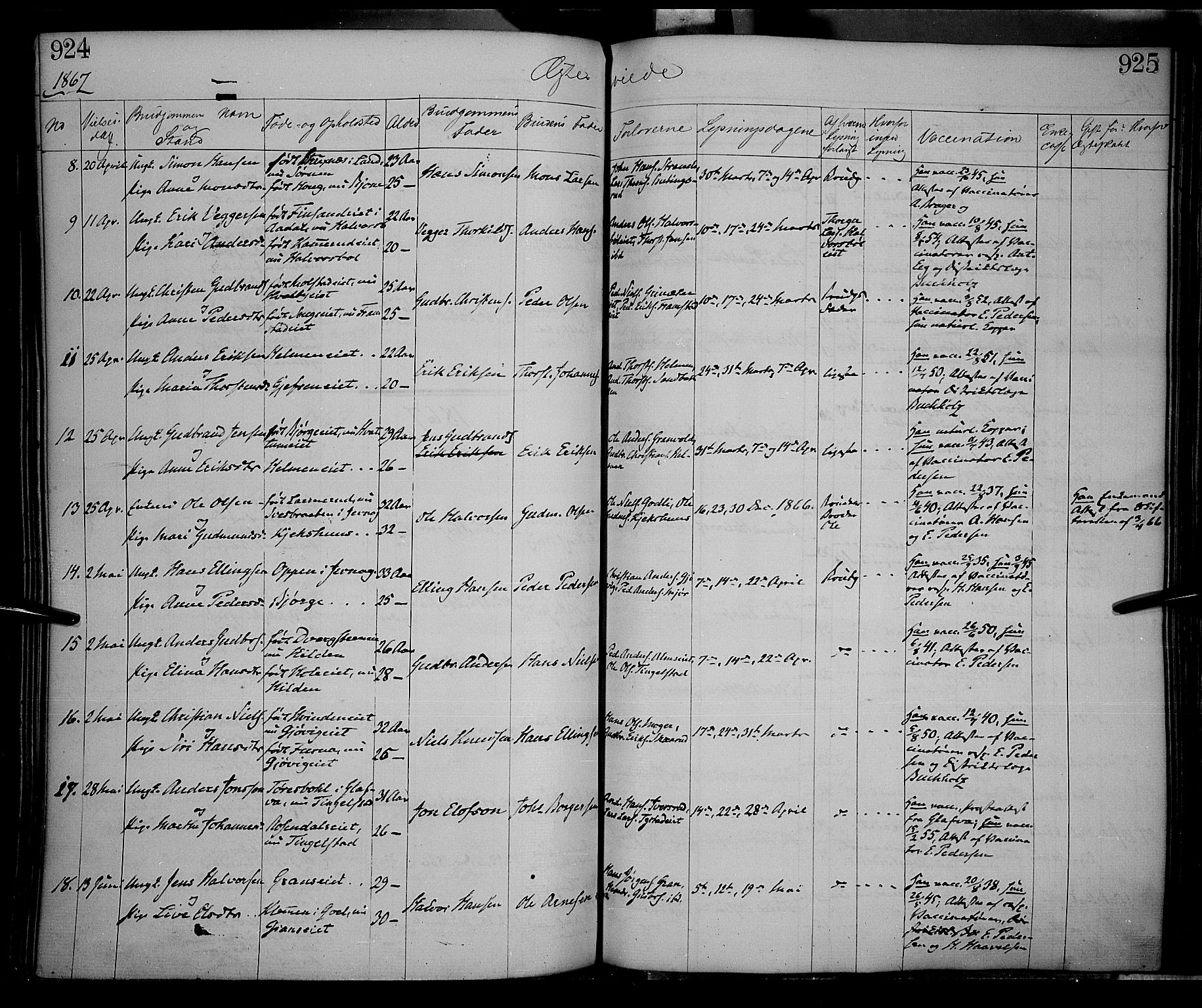 Gran prestekontor, AV/SAH-PREST-112/H/Ha/Haa/L0012: Parish register (official) no. 12, 1856-1874, p. 924-925