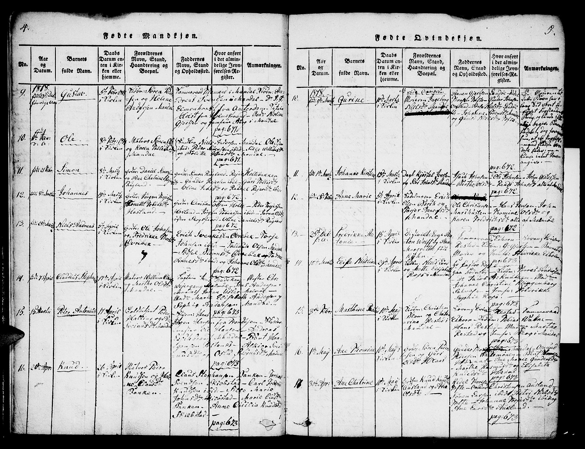 Mandal sokneprestkontor, SAK/1111-0030/F/Fa/Faa/L0010: Parish register (official) no. A 10, 1817-1830, p. 4-5