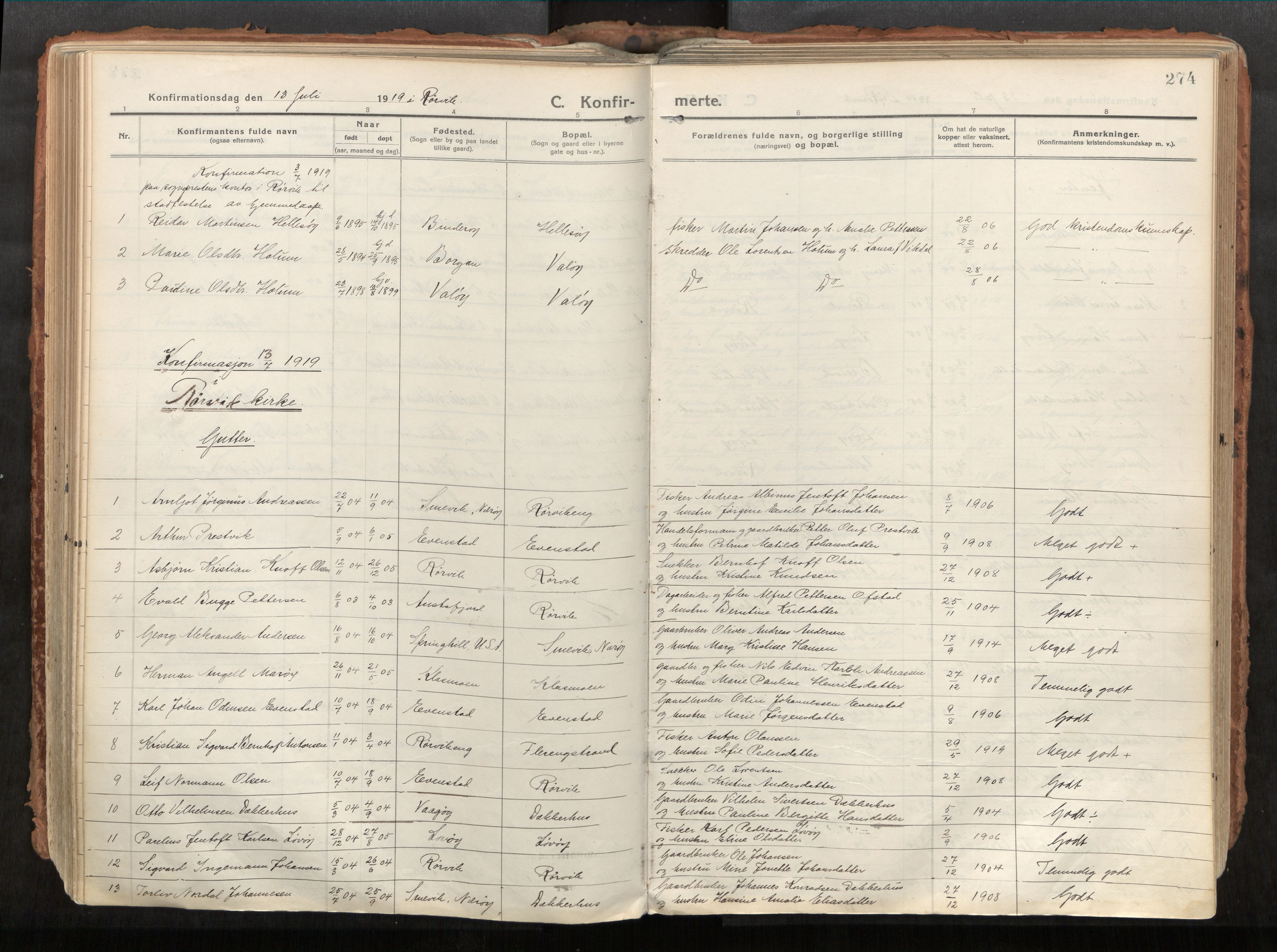 Vikna sokneprestkontor, AV/SAT-A-1173/1/I/I1/I1a/L0001: Parish register (official) no. 1, 1913-1934, p. 274