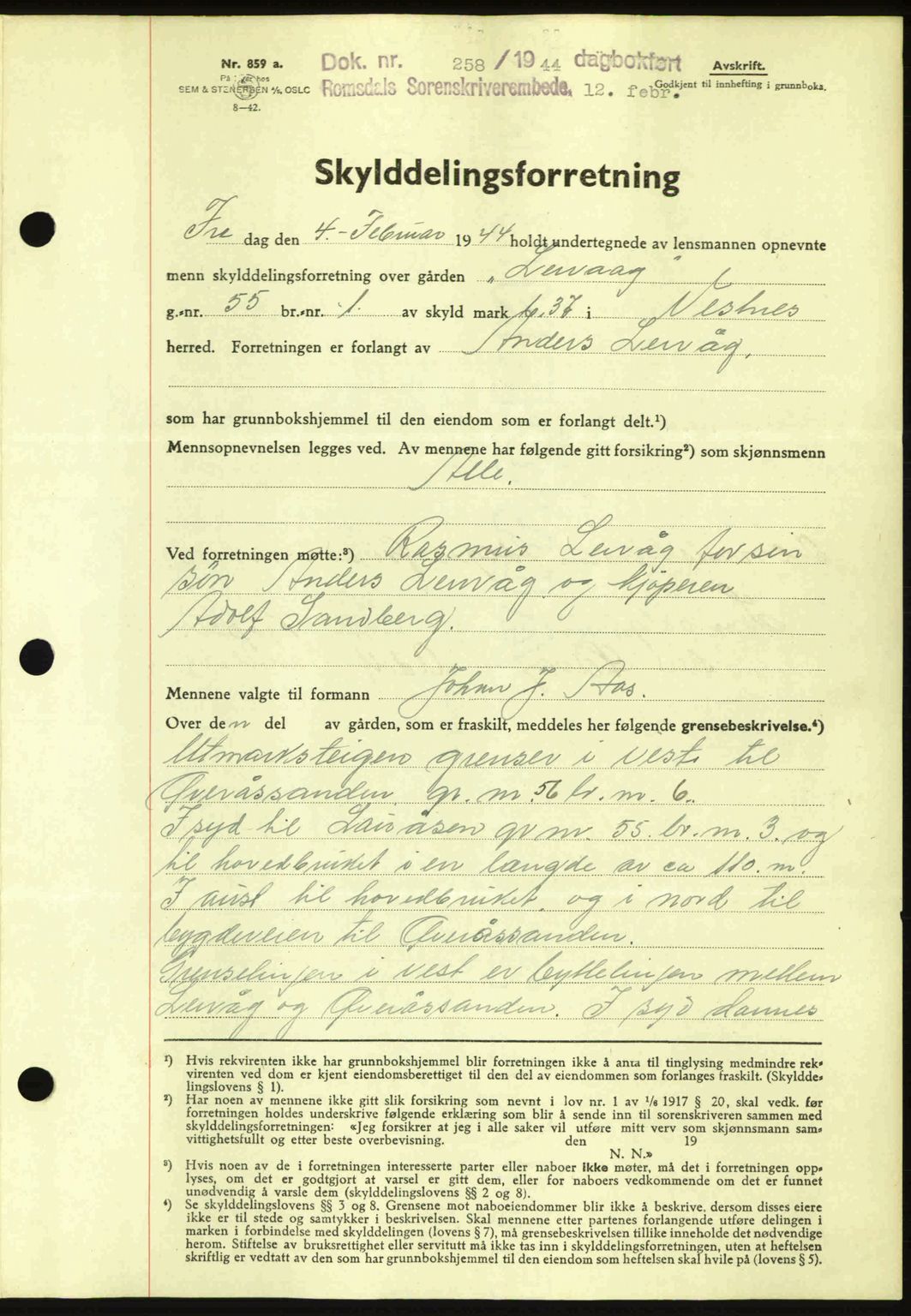 Romsdal sorenskriveri, AV/SAT-A-4149/1/2/2C: Mortgage book no. A15, 1943-1944, Diary no: : 258/1944