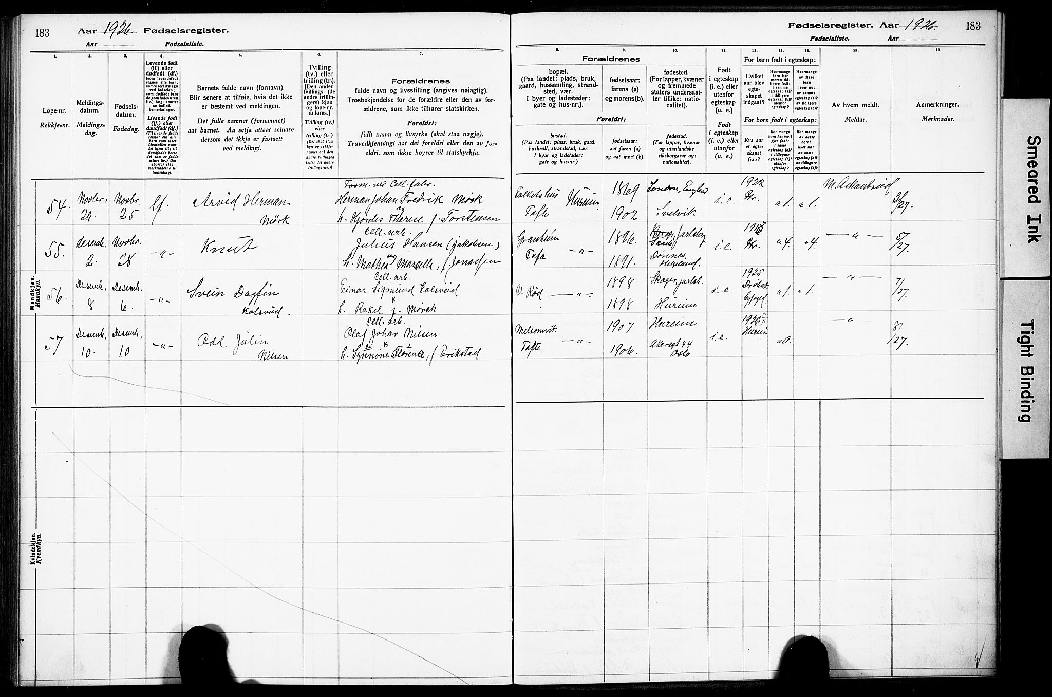 Hurum kirkebøker, AV/SAKO-A-229/J/Ja/L0001: Birth register no. 1, 1916-1928, p. 183