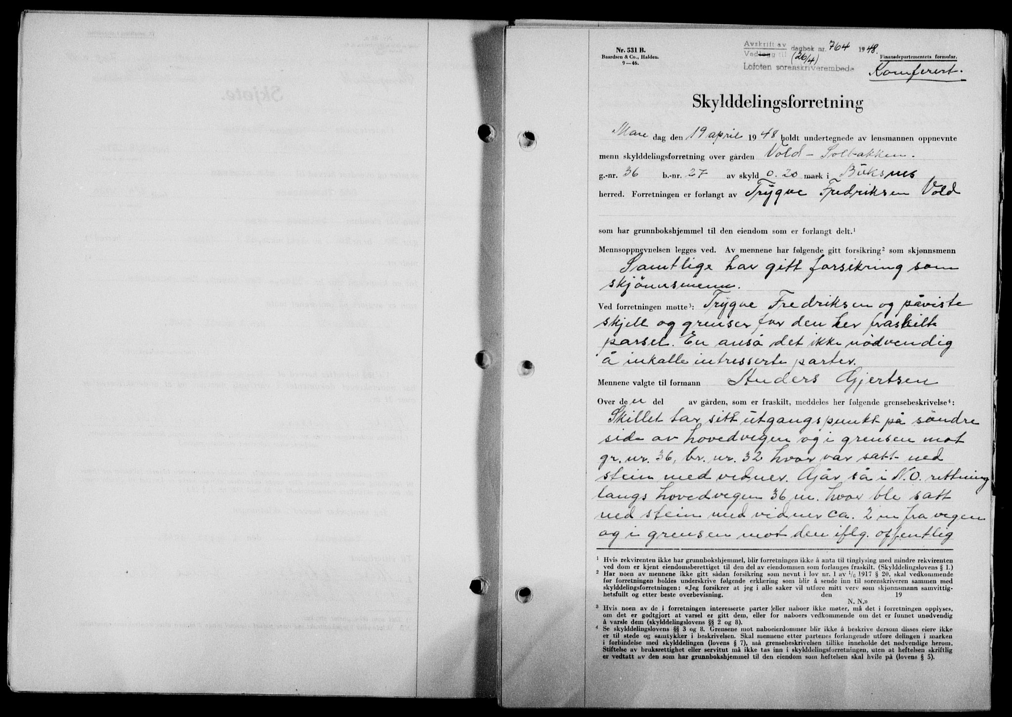 Lofoten sorenskriveri, SAT/A-0017/1/2/2C/L0018a: Mortgage book no. 18a, 1948-1948, Diary no: : 764/1948