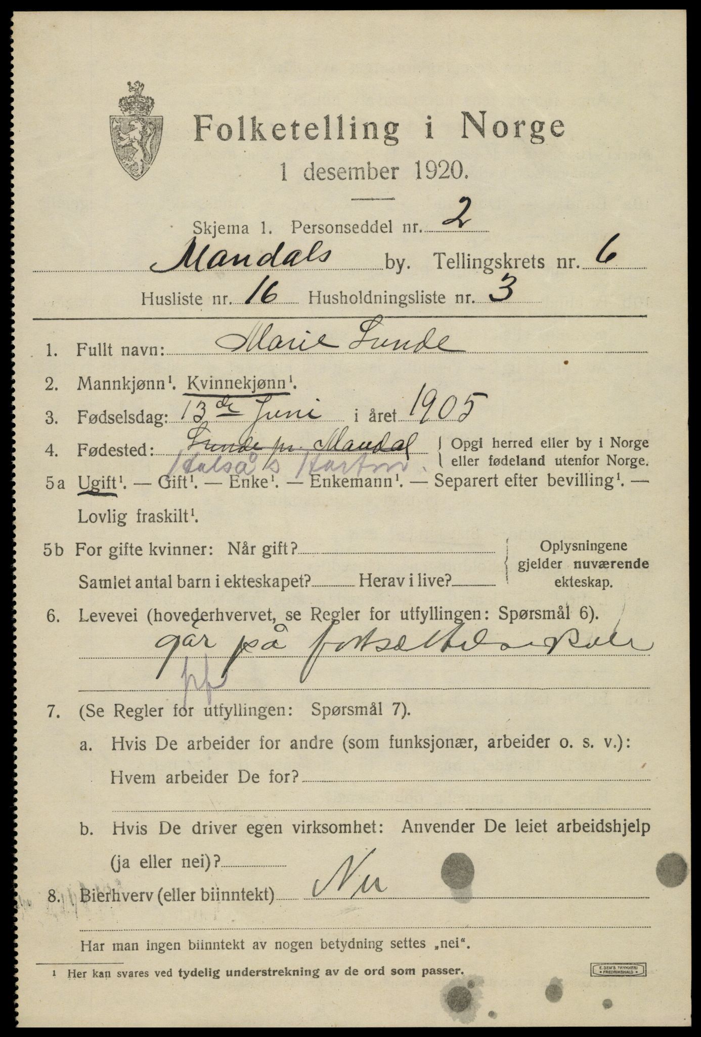 SAK, 1920 census for Mandal, 1920, p. 9301