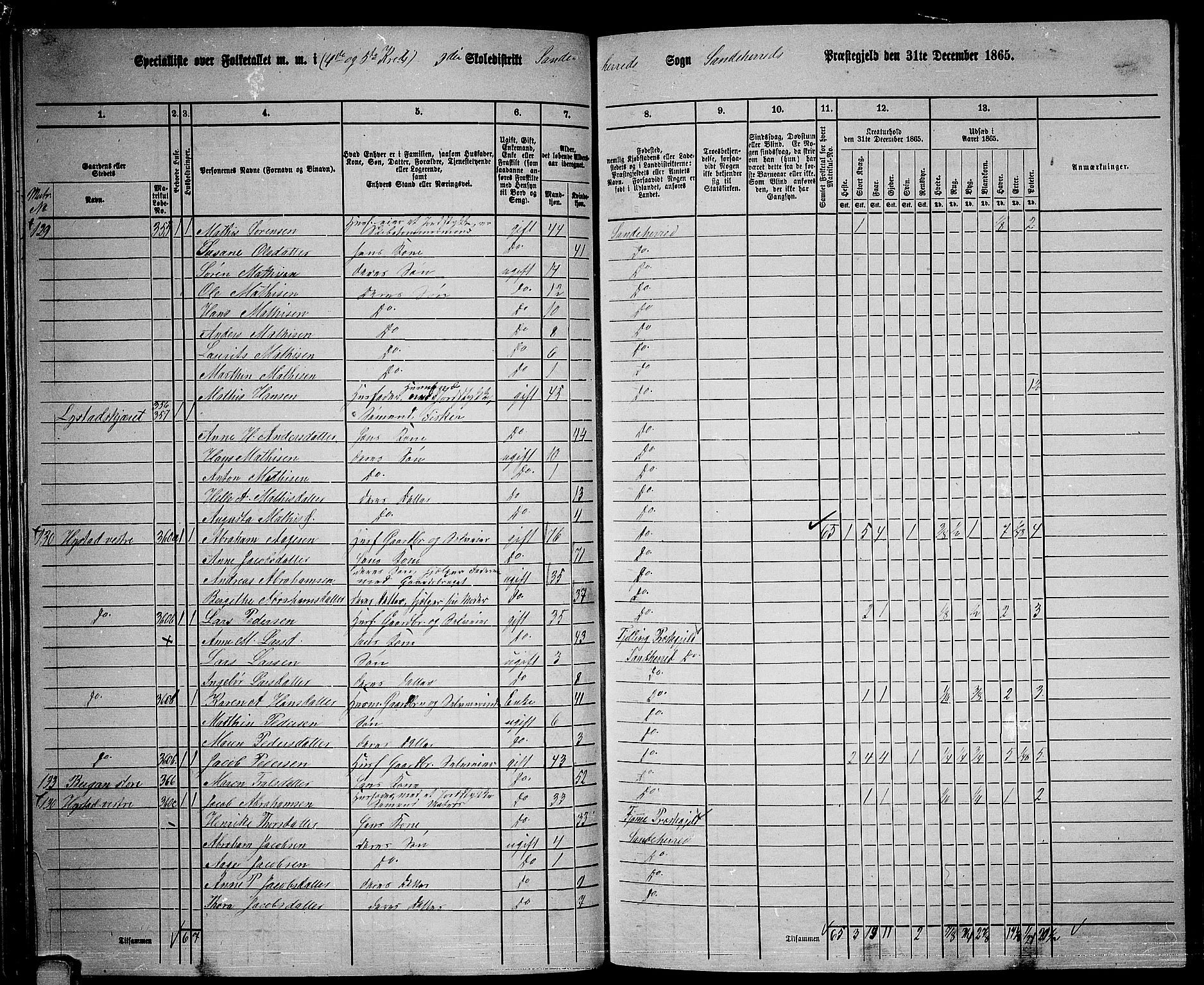 RA, 1865 census for Sandeherred/Sandeherred, 1865, p. 79