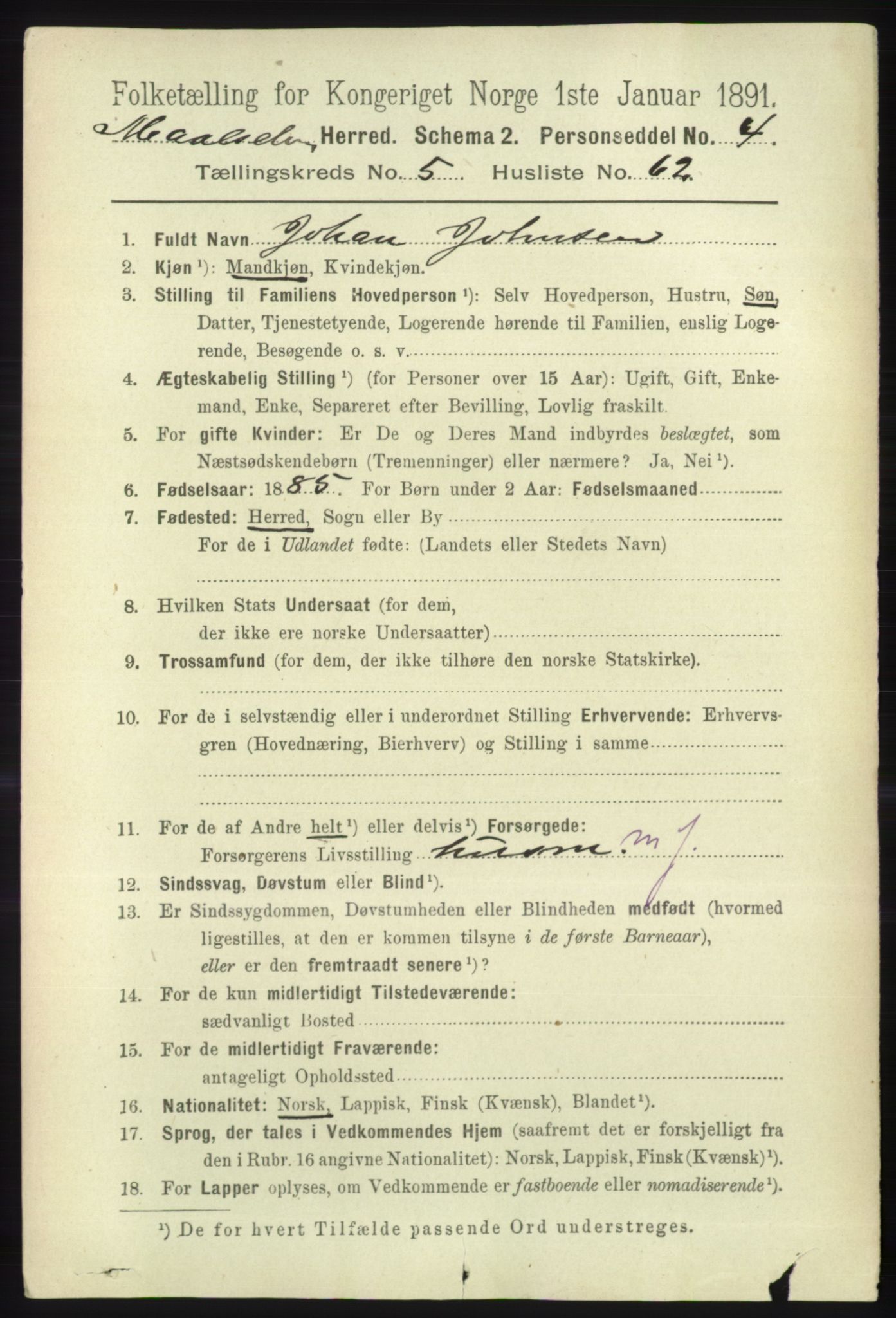 RA, 1891 census for 1924 Målselv, 1891, p. 2013