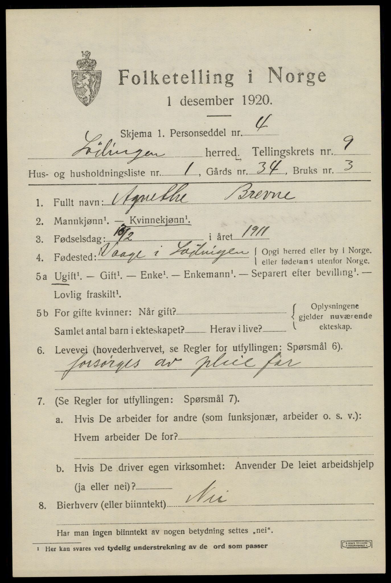 SAT, 1920 census for Lødingen, 1920, p. 5685