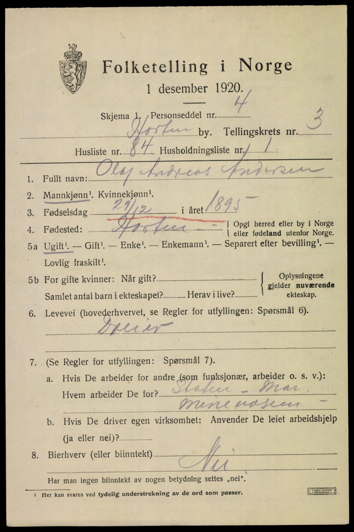 SAKO, 1920 census for Horten, 1920, p. 14627