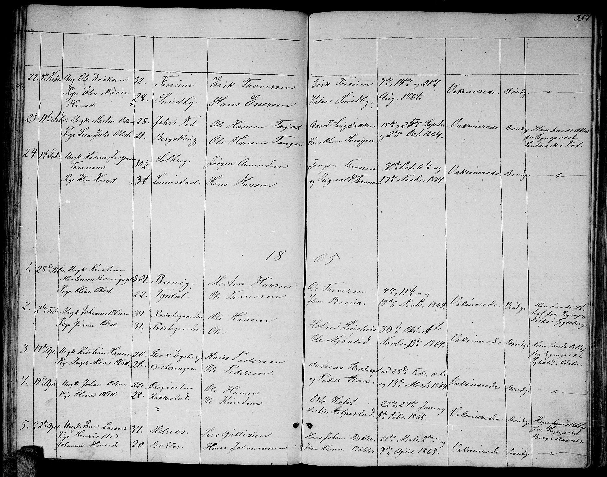Enebakk prestekontor Kirkebøker, SAO/A-10171c/G/Ga/L0004: Parish register (copy) no. I 4, 1850-1866, p. 357
