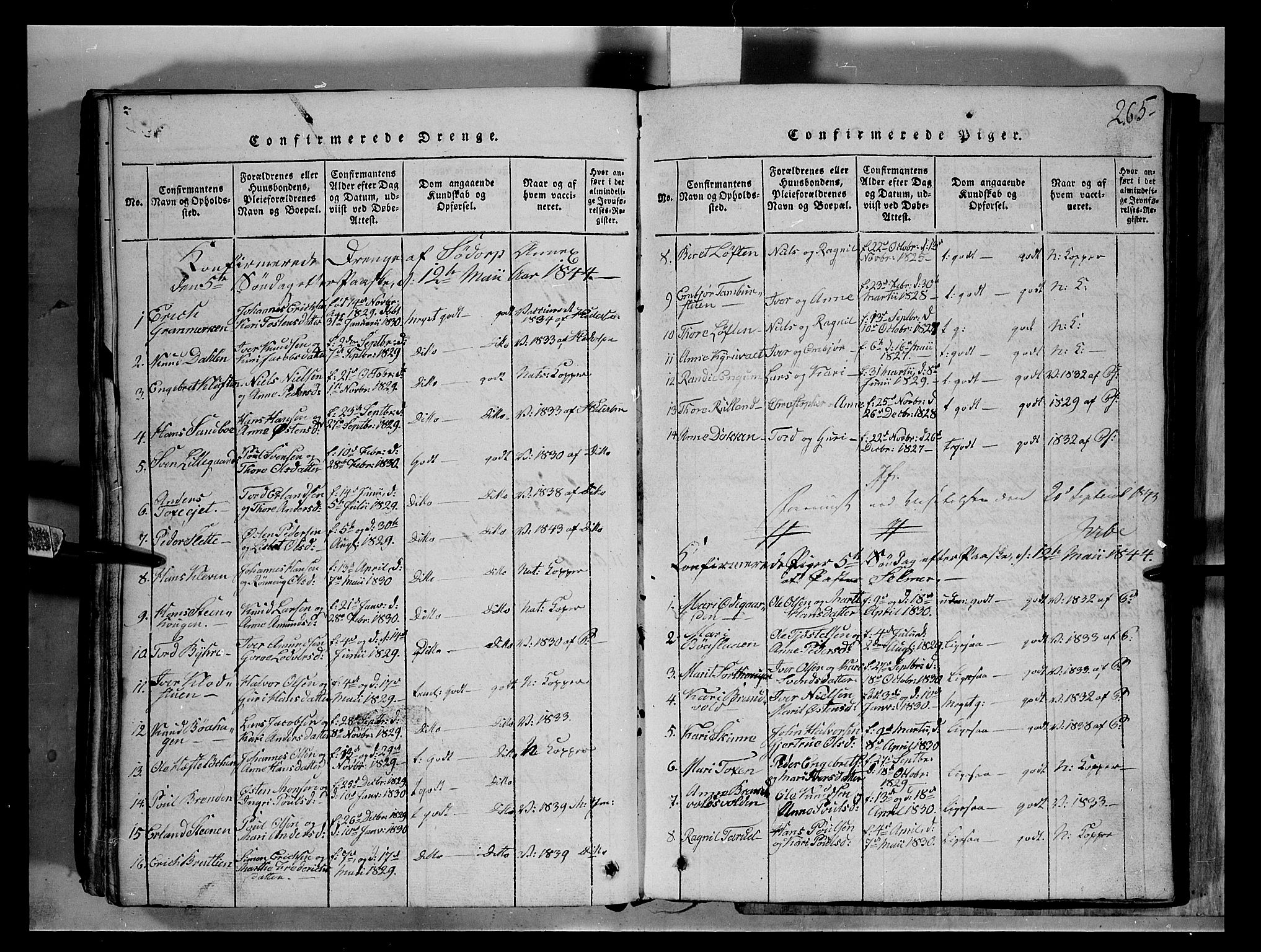 Fron prestekontor, SAH/PREST-078/H/Ha/Hab/L0004: Parish register (copy) no. 4, 1816-1850, p. 265
