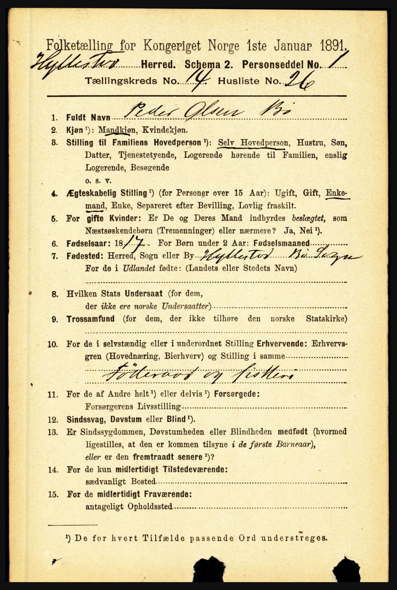 RA, 1891 census for 1413 Hyllestad, 1891, p. 2673