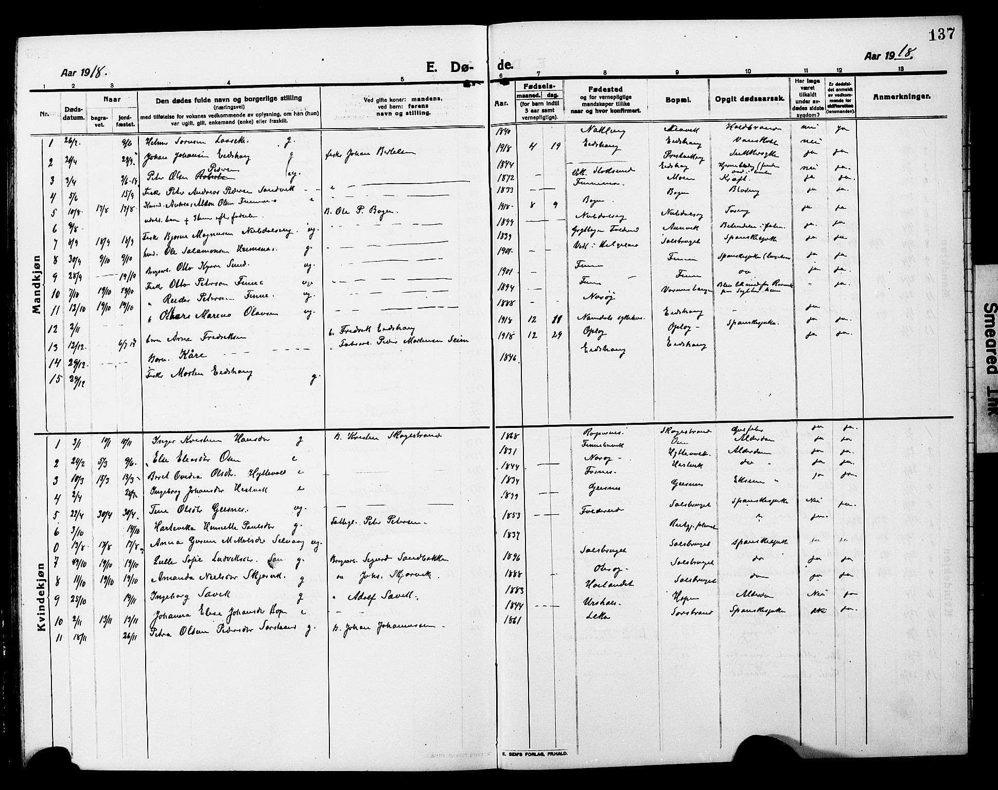 Ministerialprotokoller, klokkerbøker og fødselsregistre - Nord-Trøndelag, SAT/A-1458/780/L0653: Parish register (copy) no. 780C05, 1911-1927, p. 137