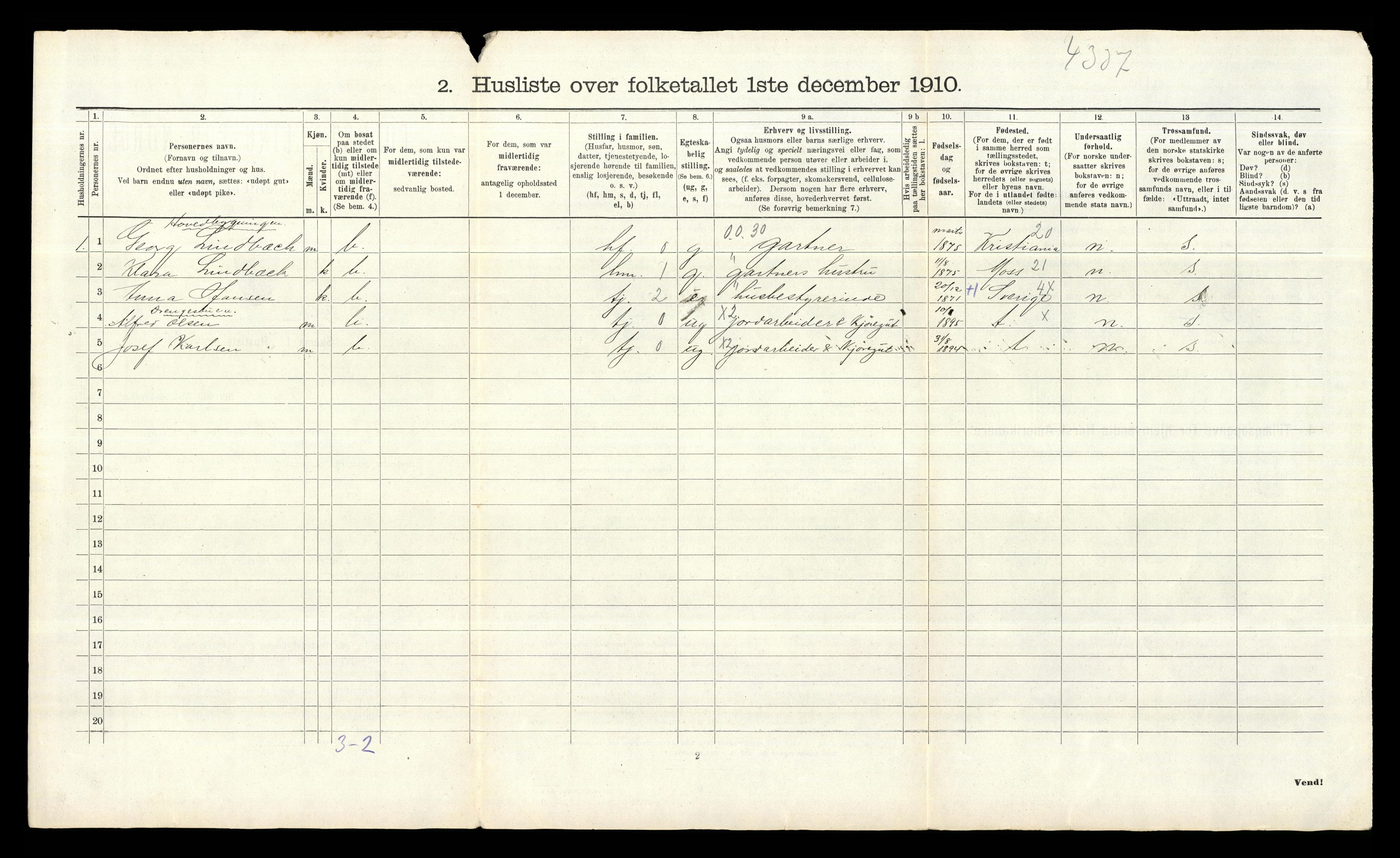 RA, 1910 census for Rygge, 1910, p. 43